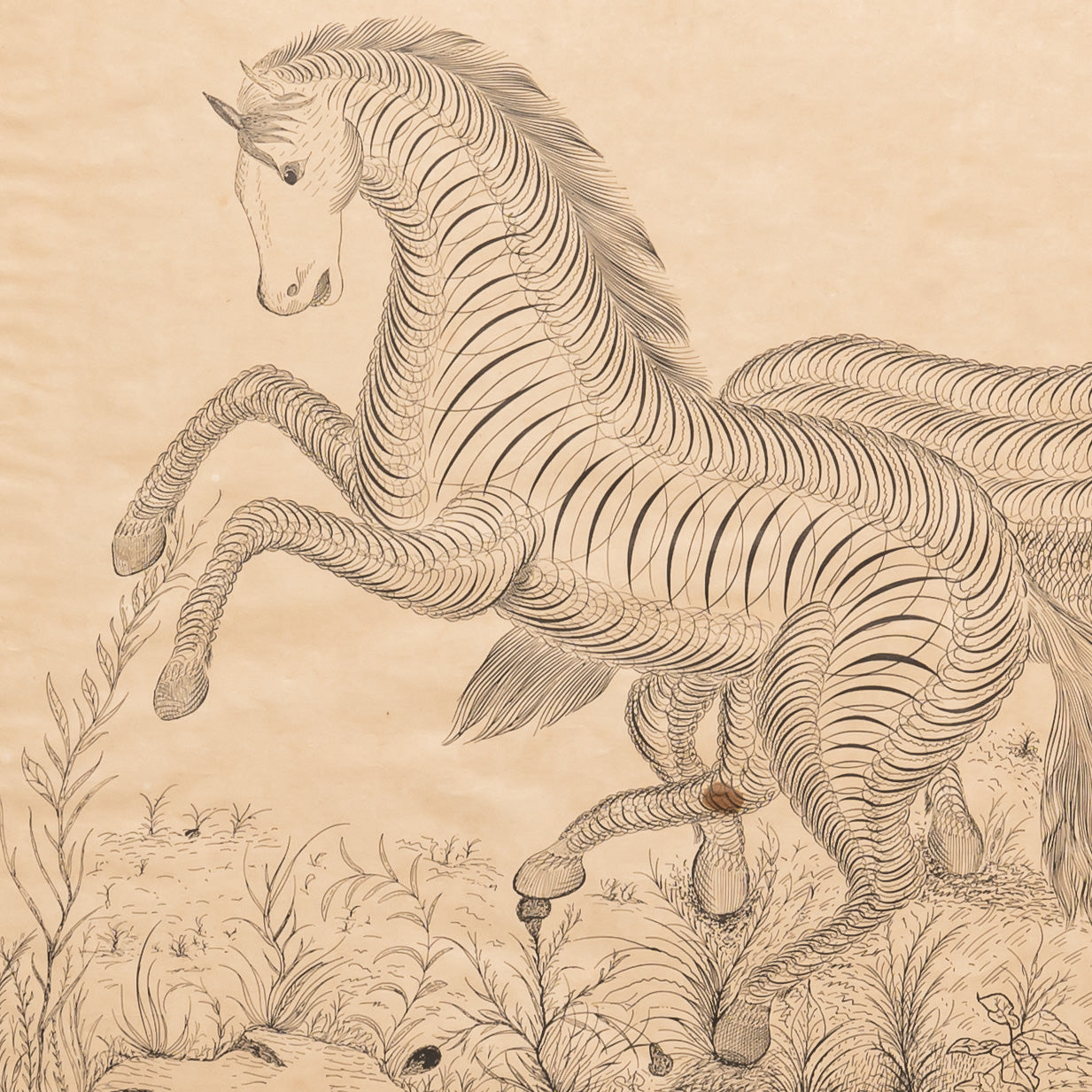 19TH-CENTURY AMERICAN CALLIGRAPHY DRAWING OF HORSES
