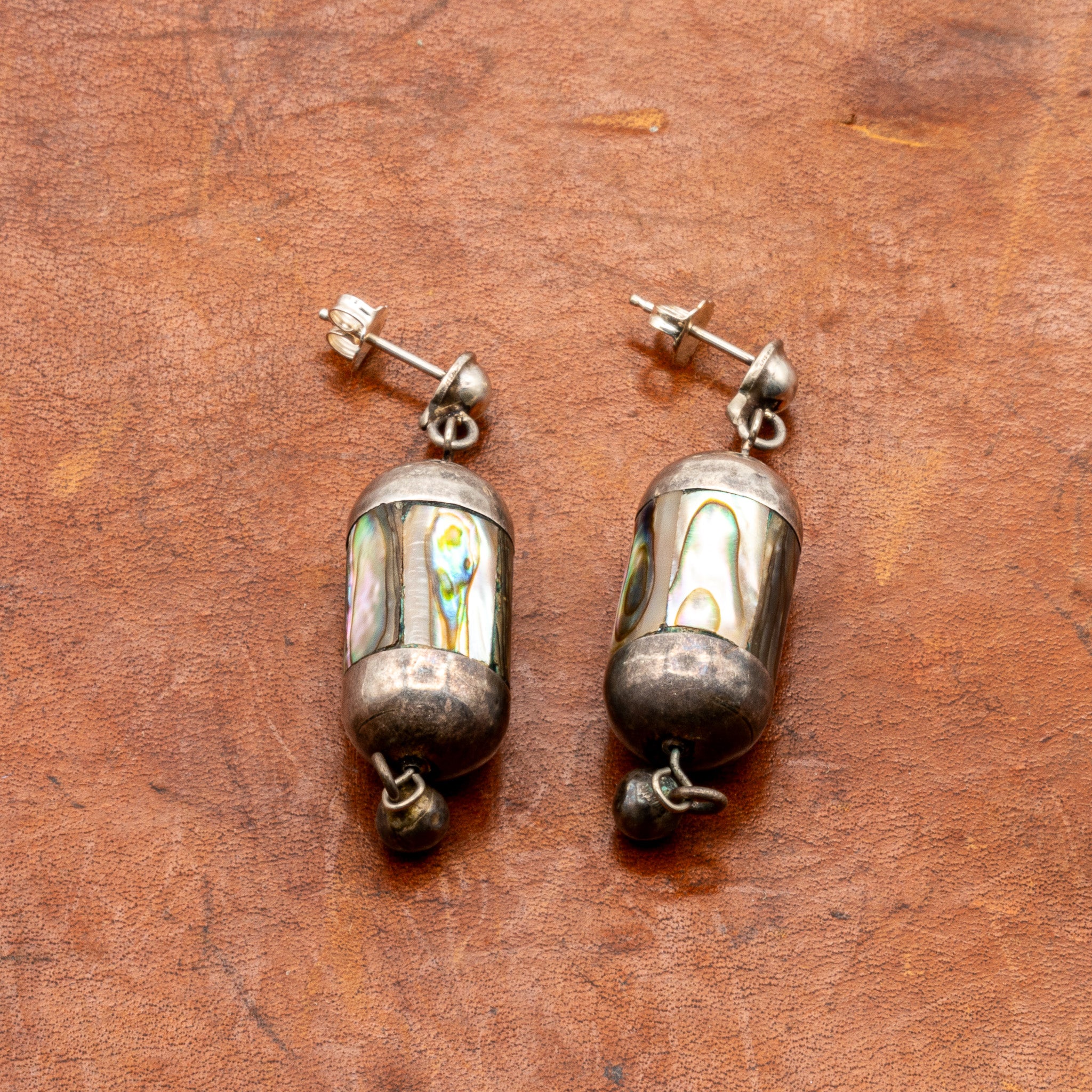 19TH-CENTURY ABALONE EARRINGS IN ORIGINAL BOX