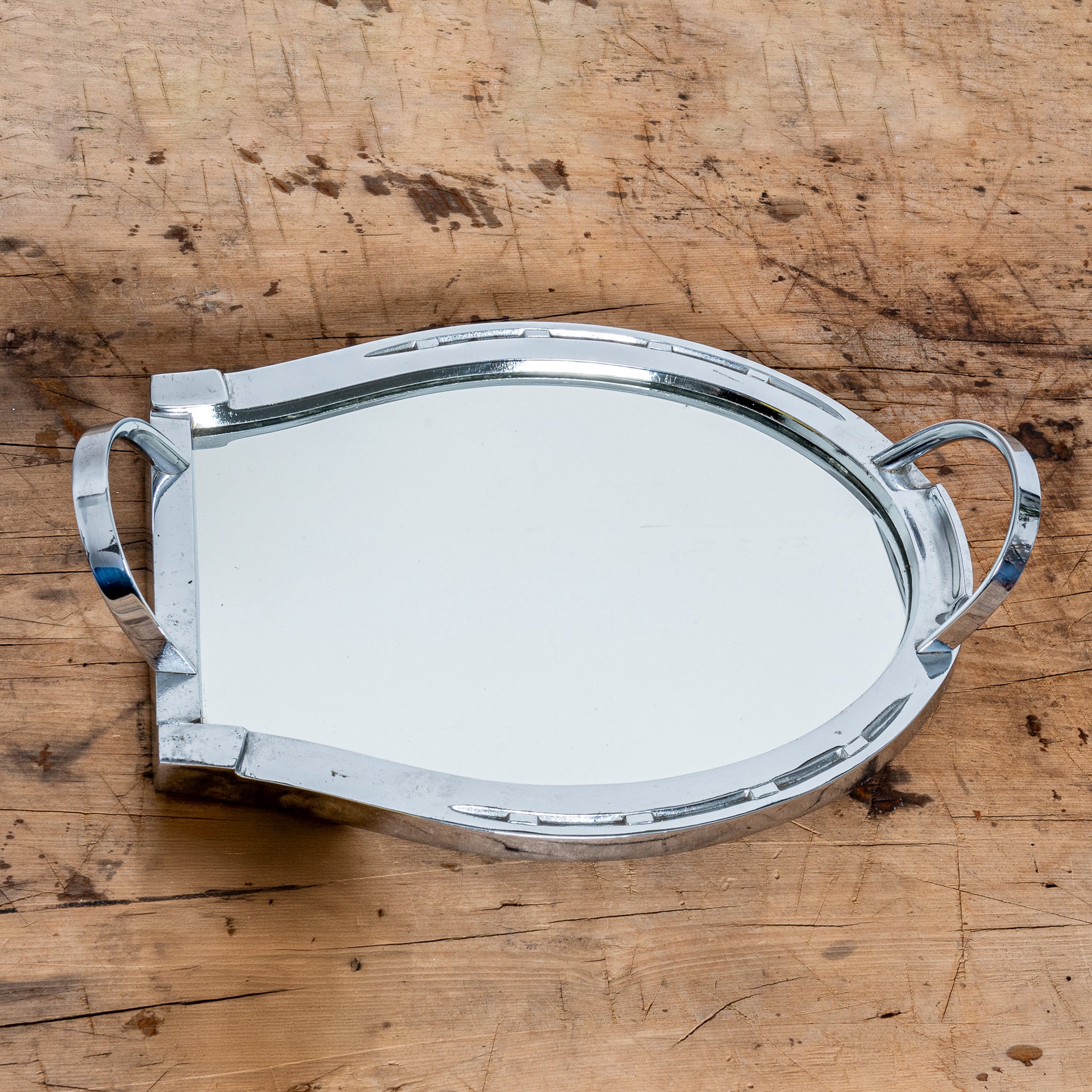 ART DECO HORSESHOE-FORM CHROME AND MIRROR SERVING TRAY
