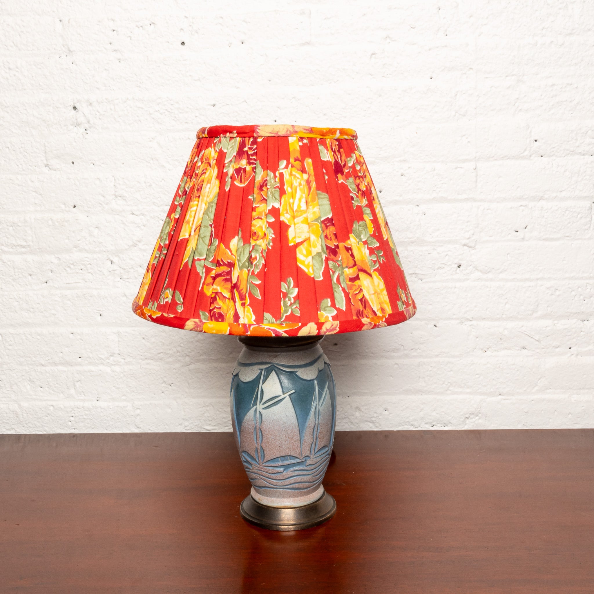 AMERICAN ARTS AND CRAFTS SAILBOAT" ART POTTERY VASE" MOUNTED AS A TABLE LAMP