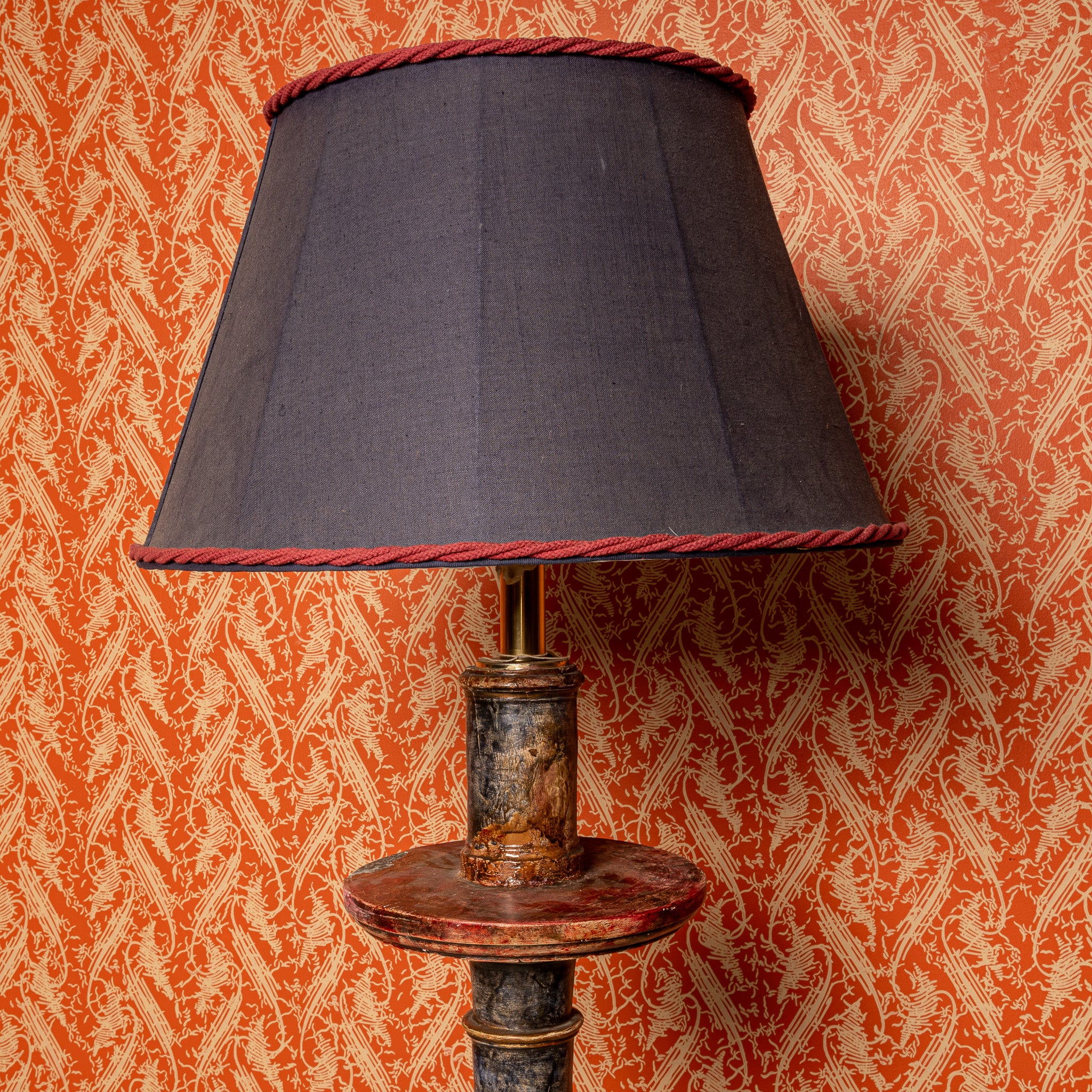 ITALIAN BAROQUE POLYCHROME AND PARCEL GILT ALTAR CANDLESTICK MOUNTED AS A FLOOR LAMP