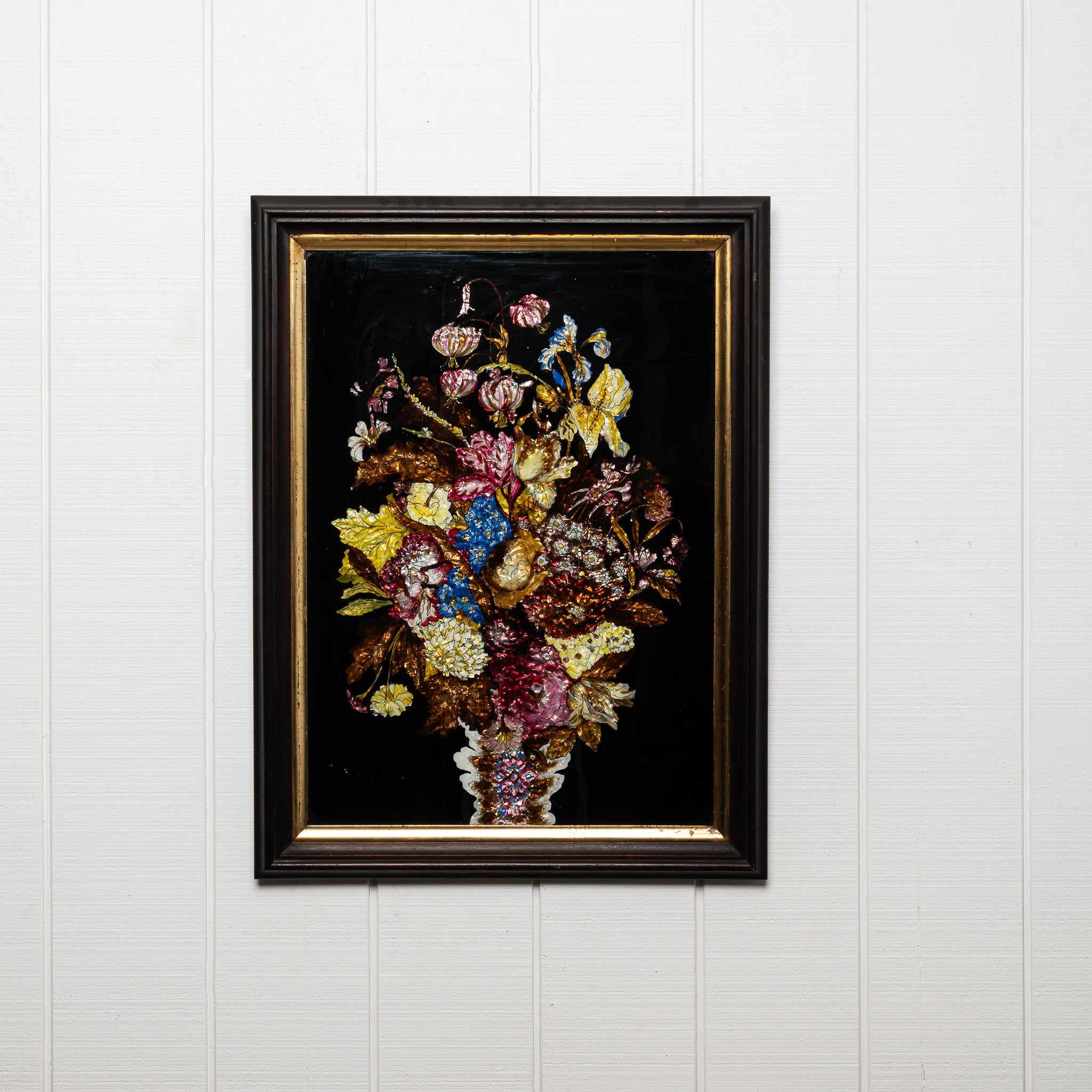 EXCEPTIONAL 19TH-CENTURY AMERICAN FOLK ART TINSEL "BOUQUET" PAINTING