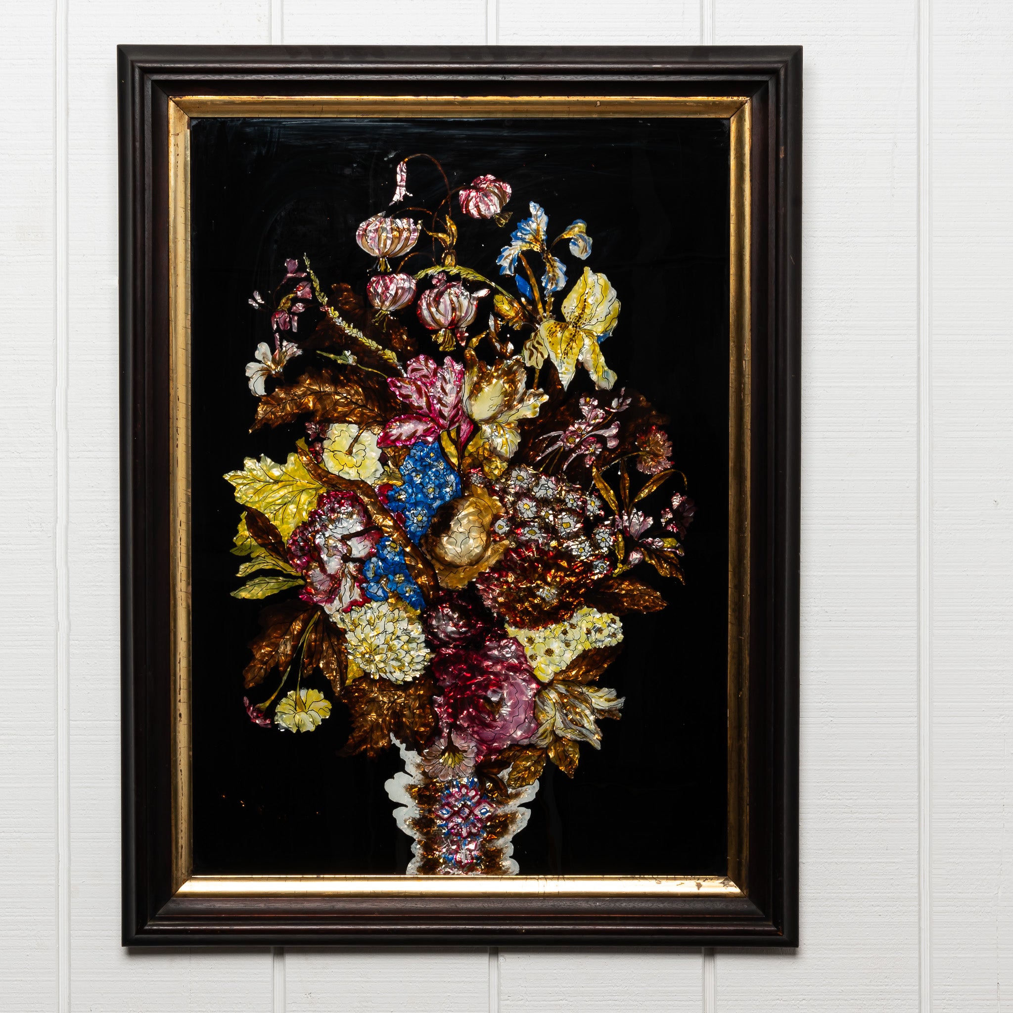 EXCEPTIONAL 19TH-CENTURY AMERICAN FOLK ART TINSEL "BOUQUET" PAINTING