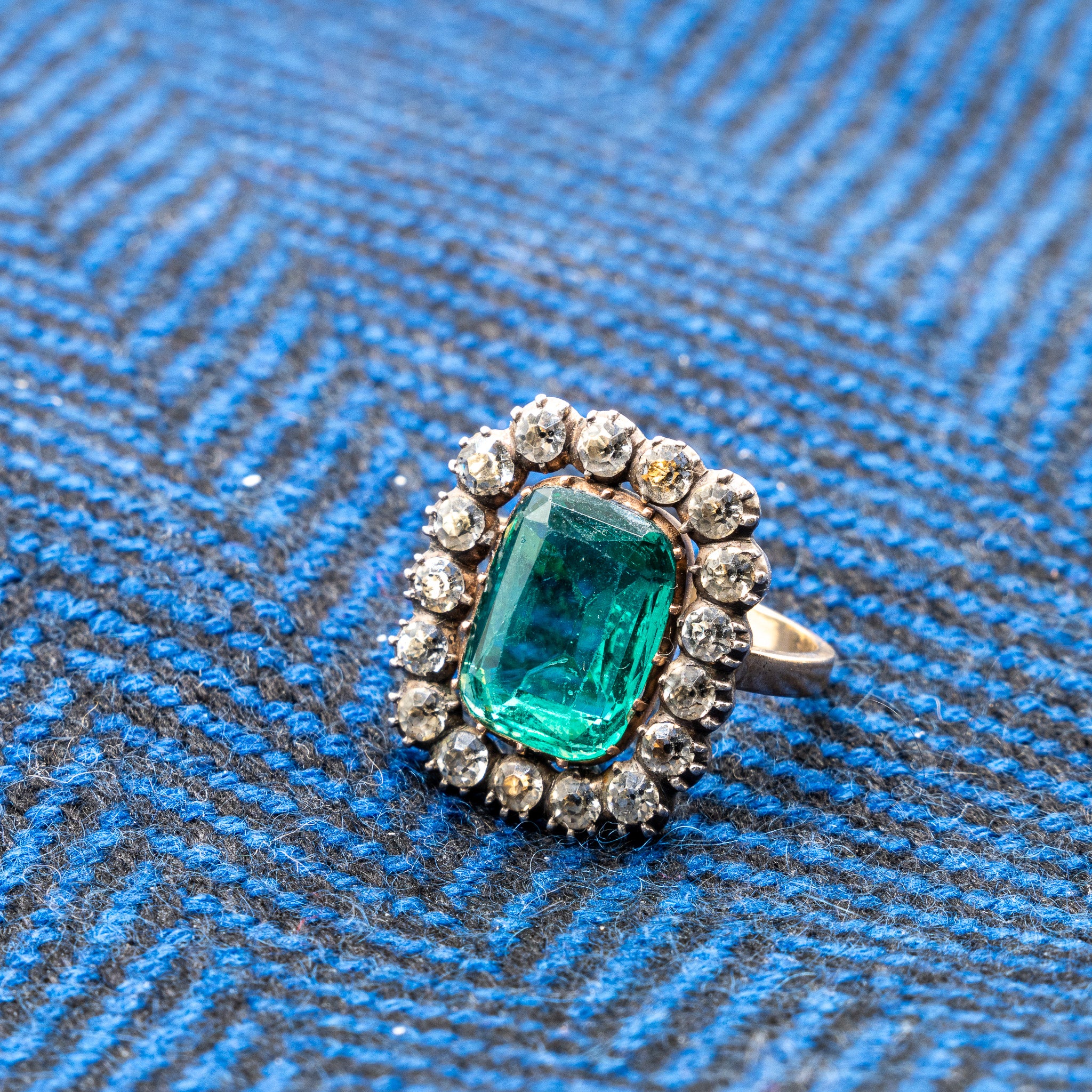 GEORGIAN SILVER-TOPPED GOLD AND PASTE CLUSTER RING