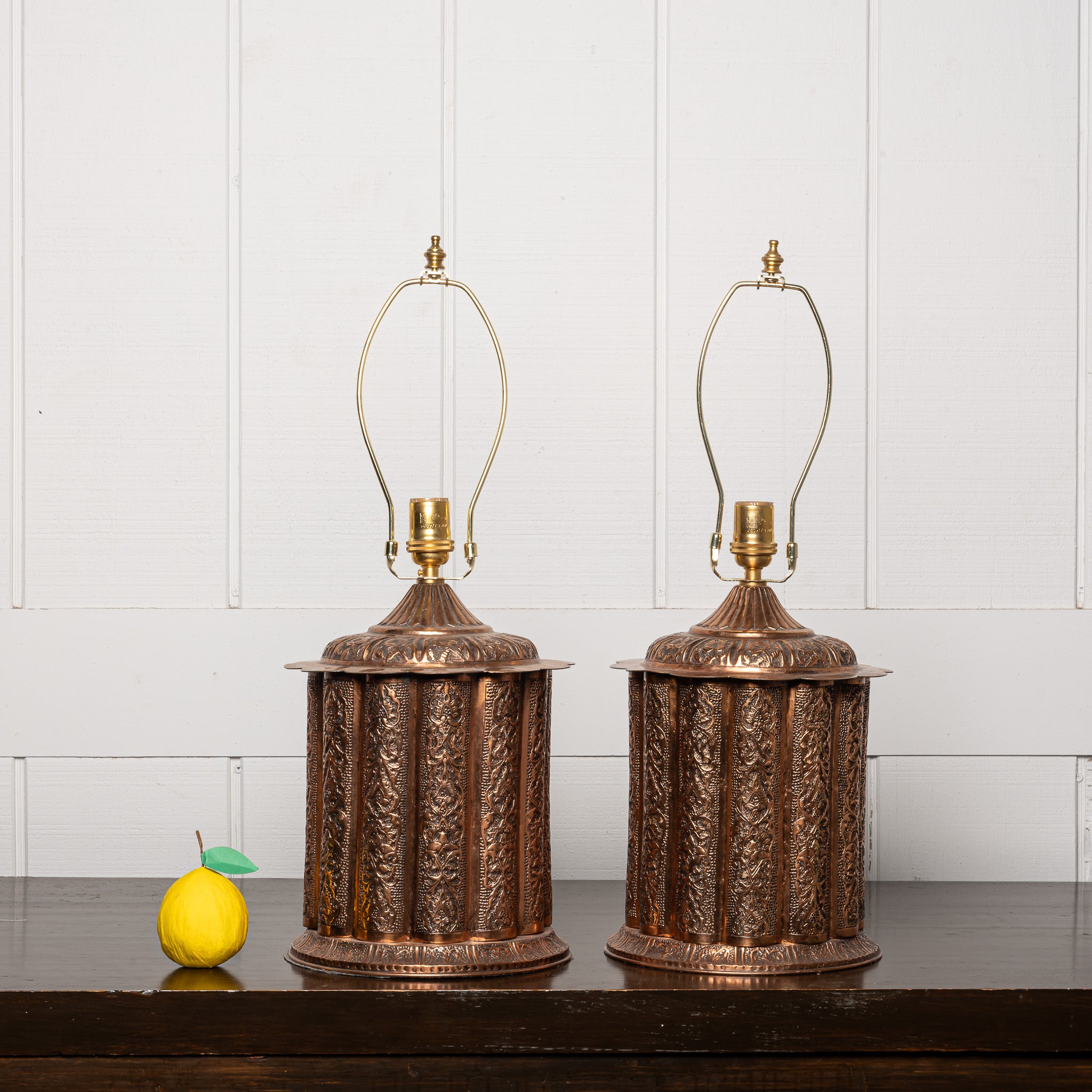 PAIR OF EARLY 20TH-CENTURY OTTOMAN REPOUSSÉ COPPER LAMPS