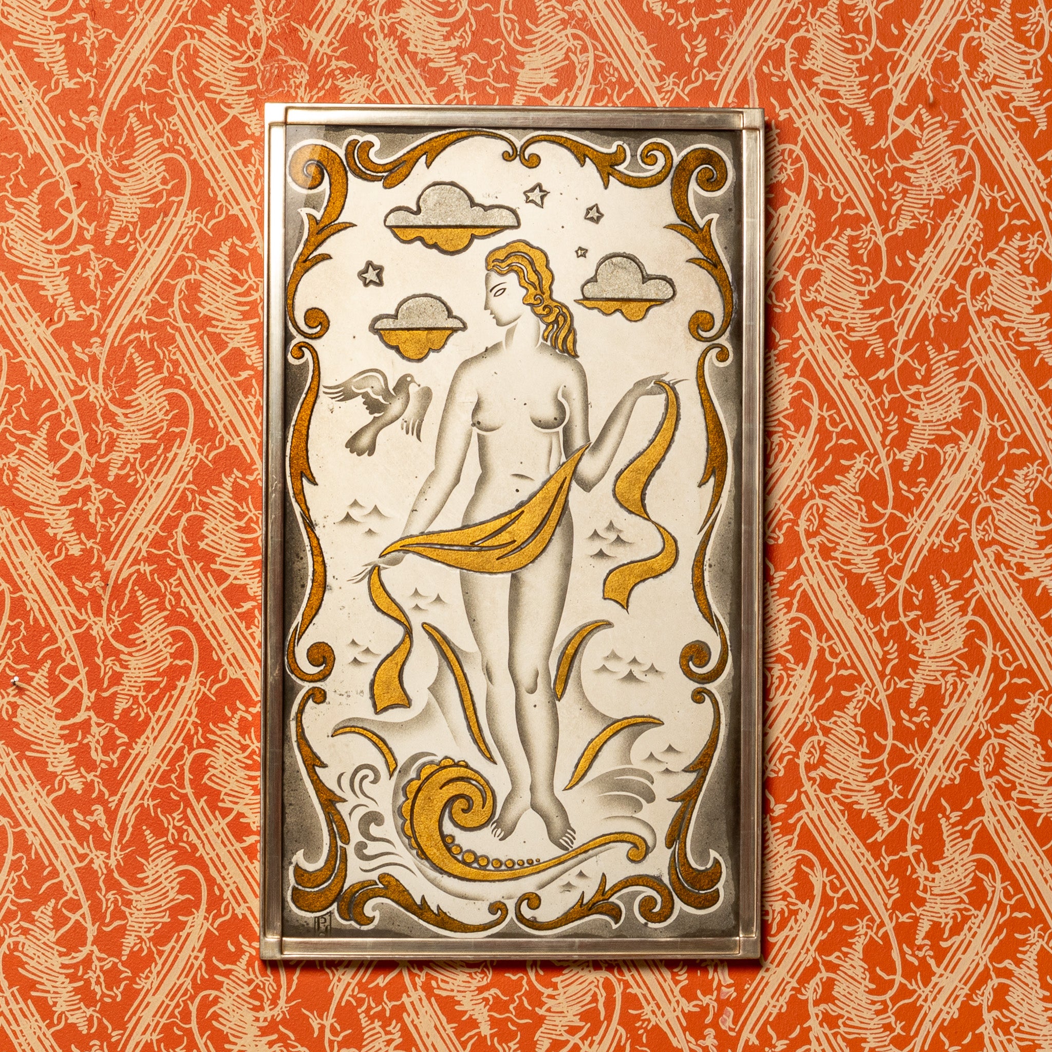 FRENCH ART DECO VERRE ÉGLOMISÉ MIRROR PANEL