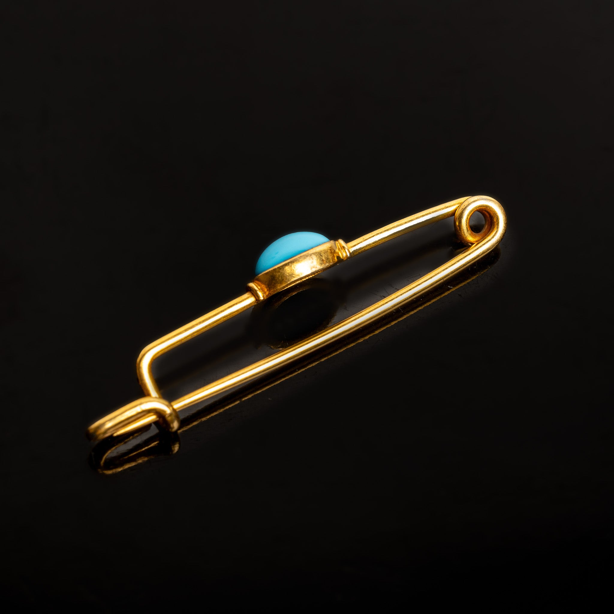 VICTORIAN GOLD AND TURQUOISE SAFETY PIN BROOCH
