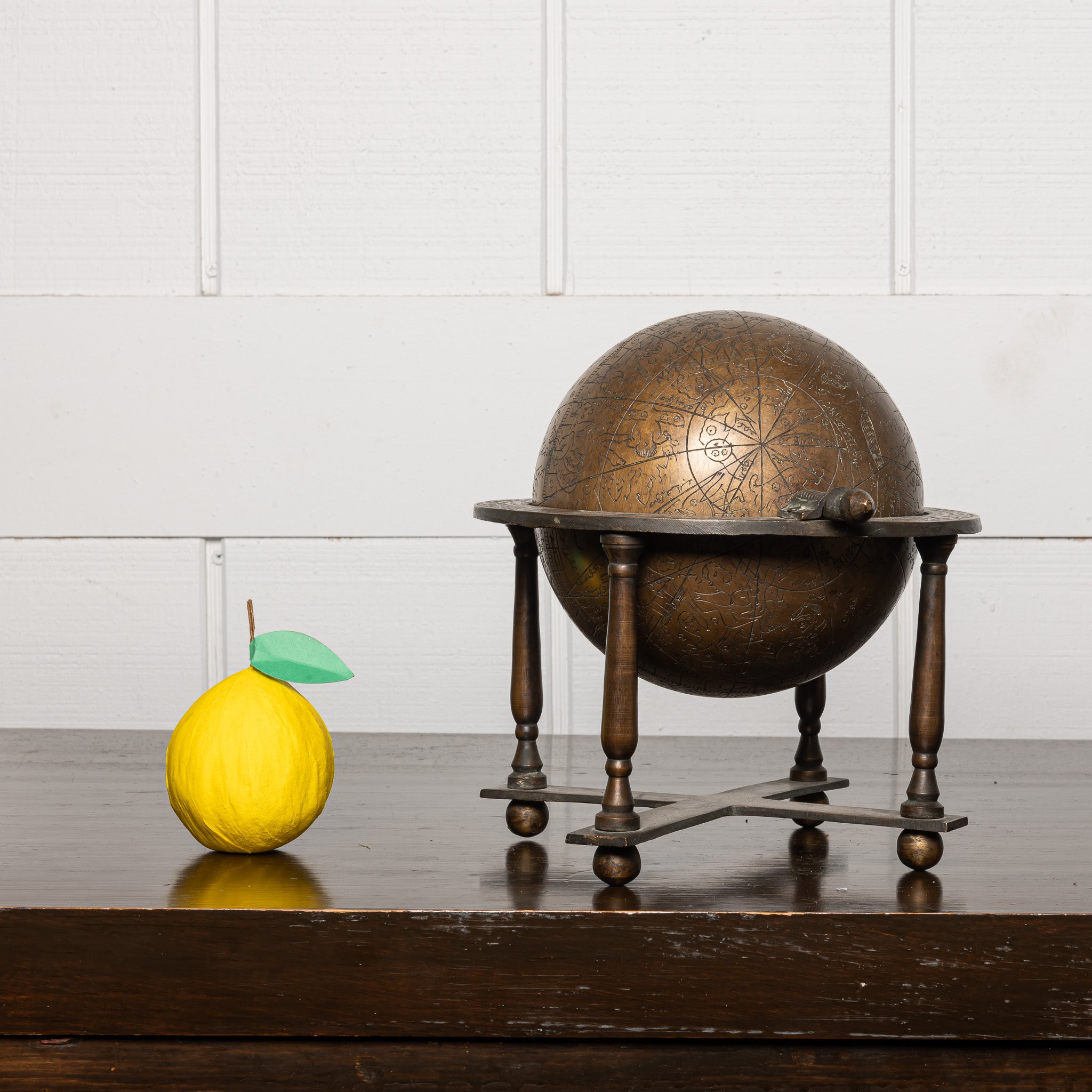 VINTAGE MIDDLE EASTERN STYLE BRASS CELESTIAL GLOBE ON STAND