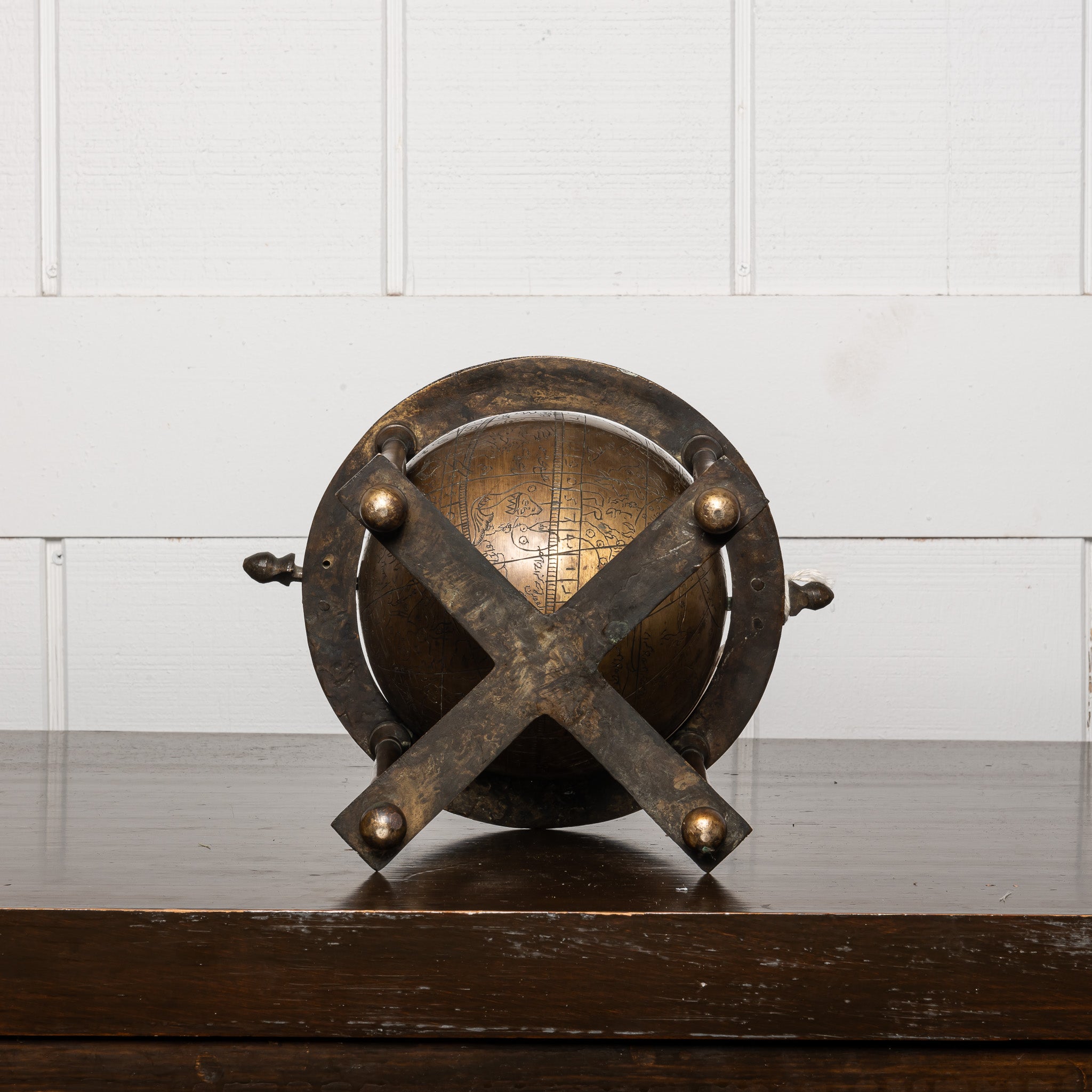 VINTAGE MIDDLE EASTERN STYLE BRASS CELESTIAL GLOBE ON STAND