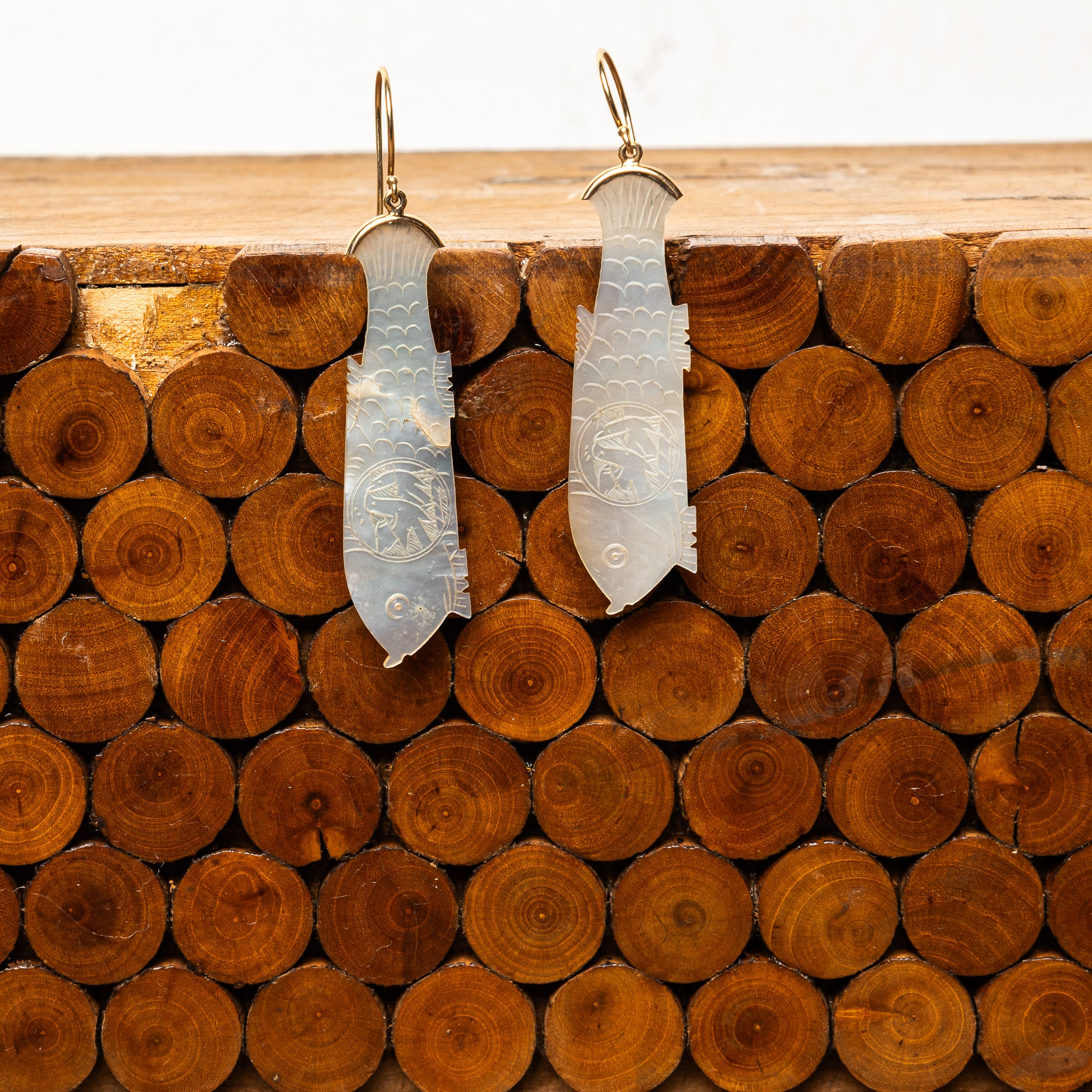 18th-Century Mother of Pearl Gaming Chip Earrings