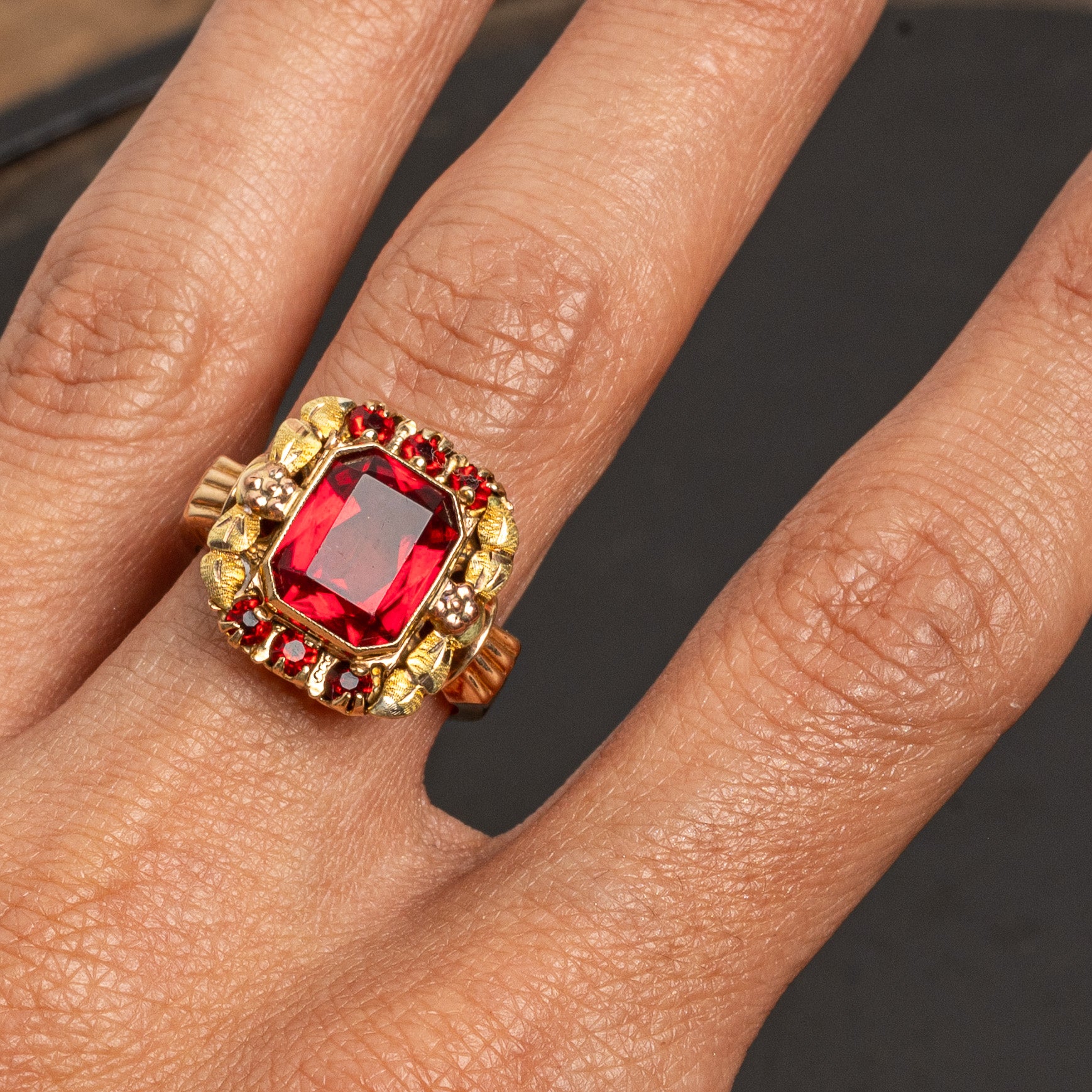 Art Deco Ruby Paste and Gold Ring