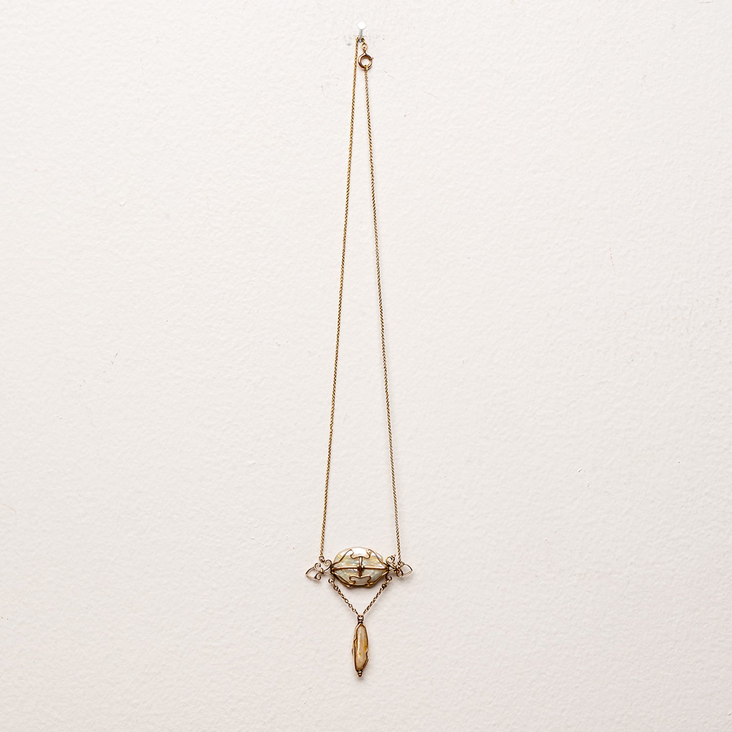 Edwardian 14k Gold & Baroque Pearl Necklace