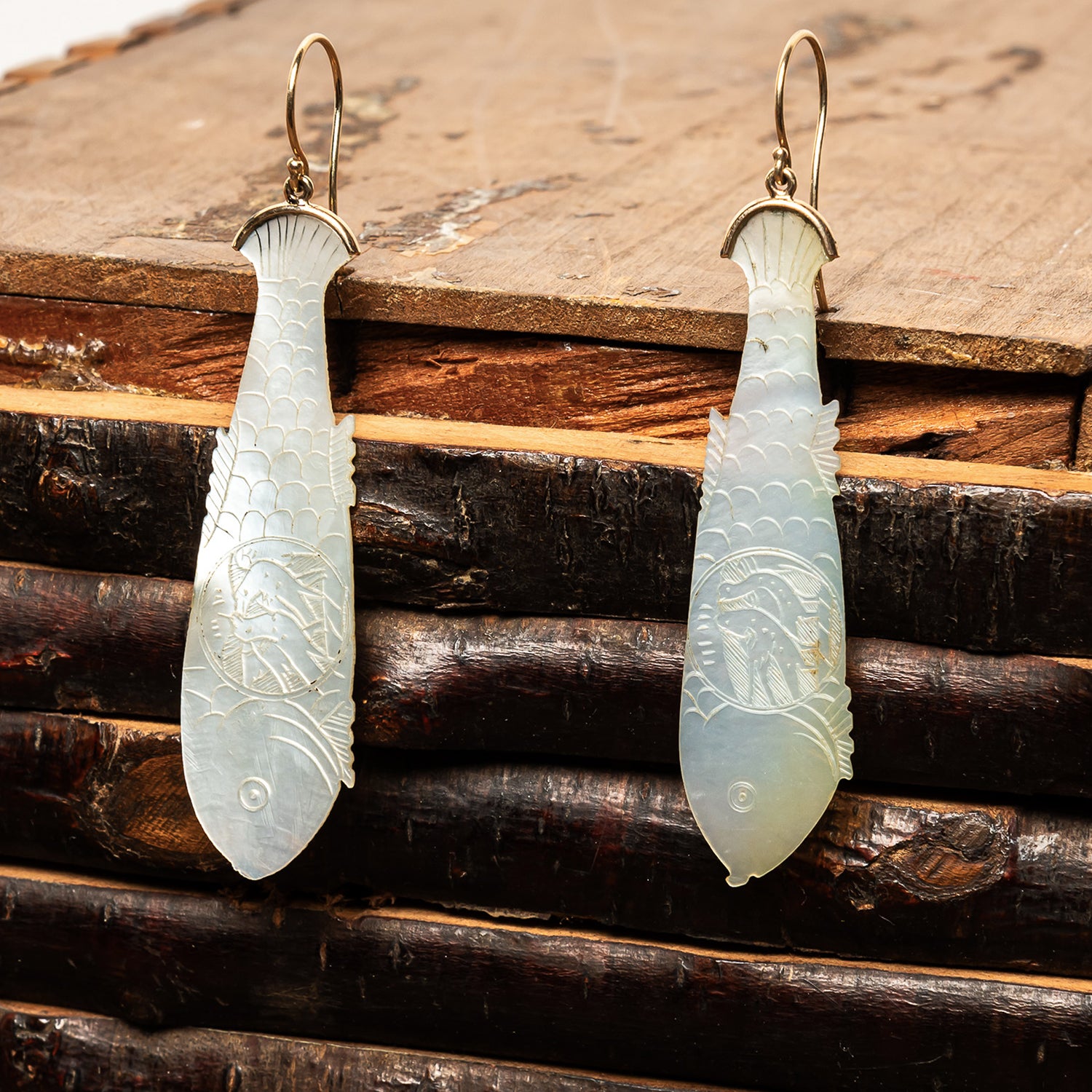 18th-Century Mother of Pearl Gaming Chip Earrings