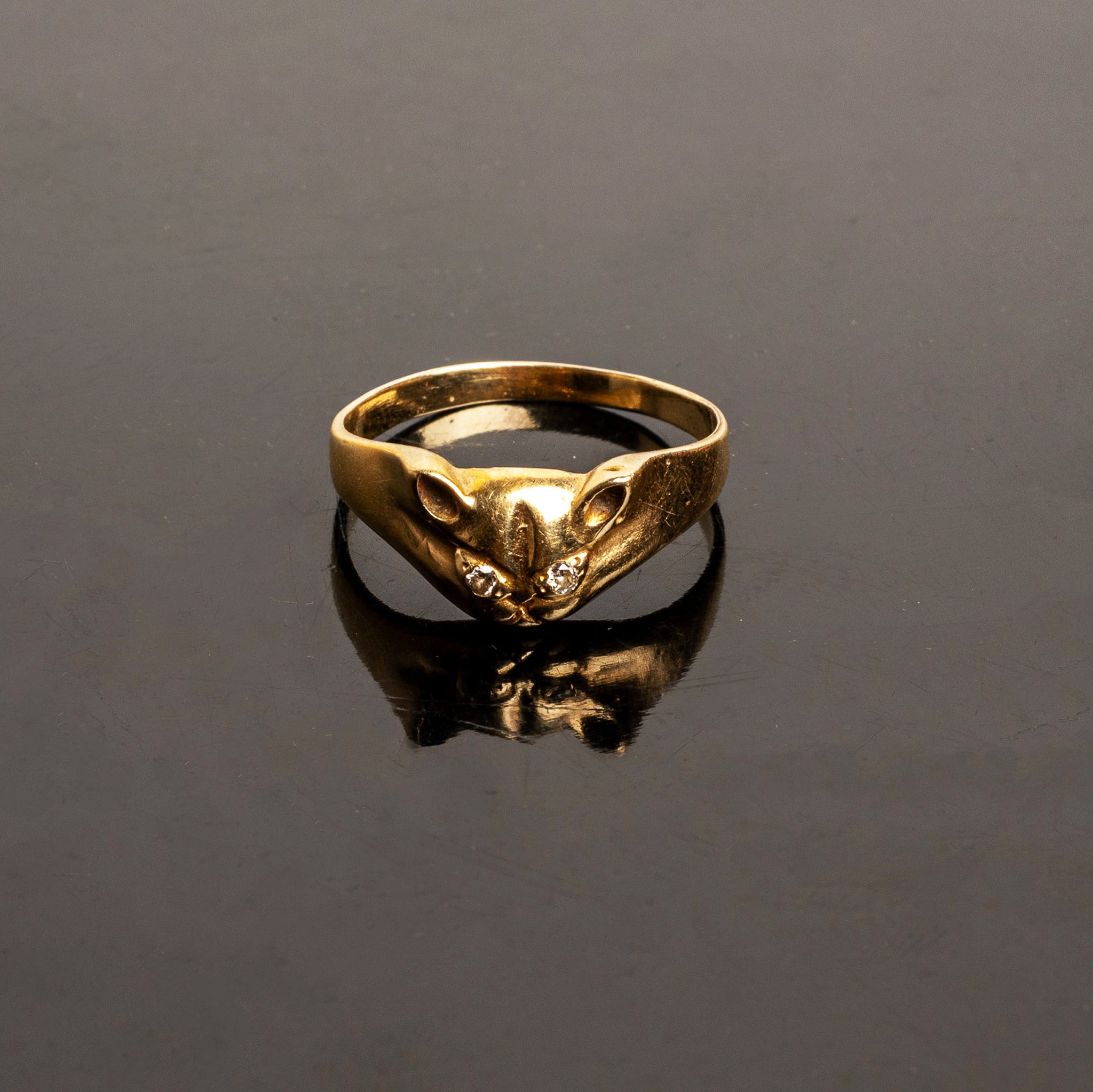 Cat Face Ring in 14k Gold with Diamonds