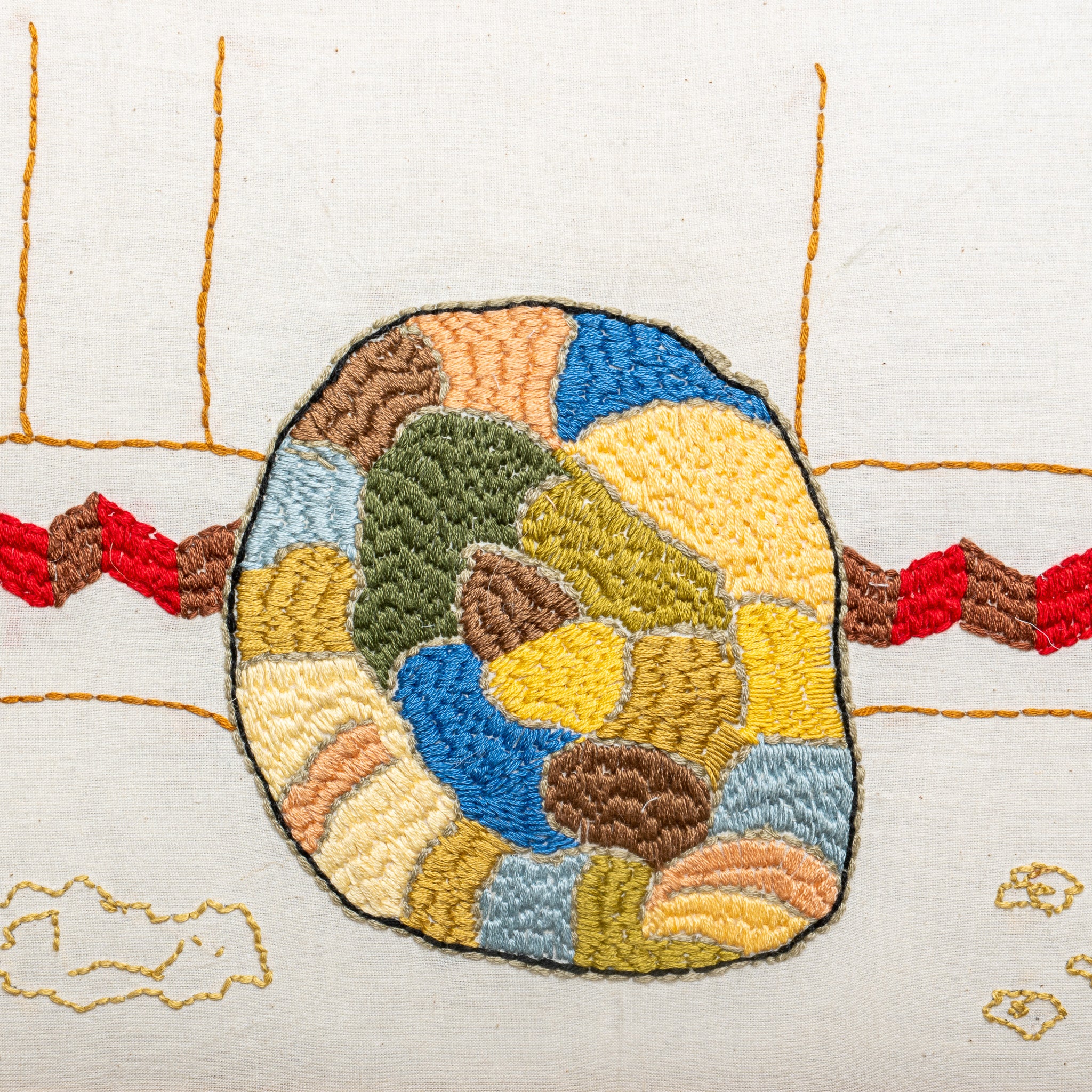 "MONGIARDINO" FRAMED EMBROIDERY (2025) BY SEAN McNANNEY