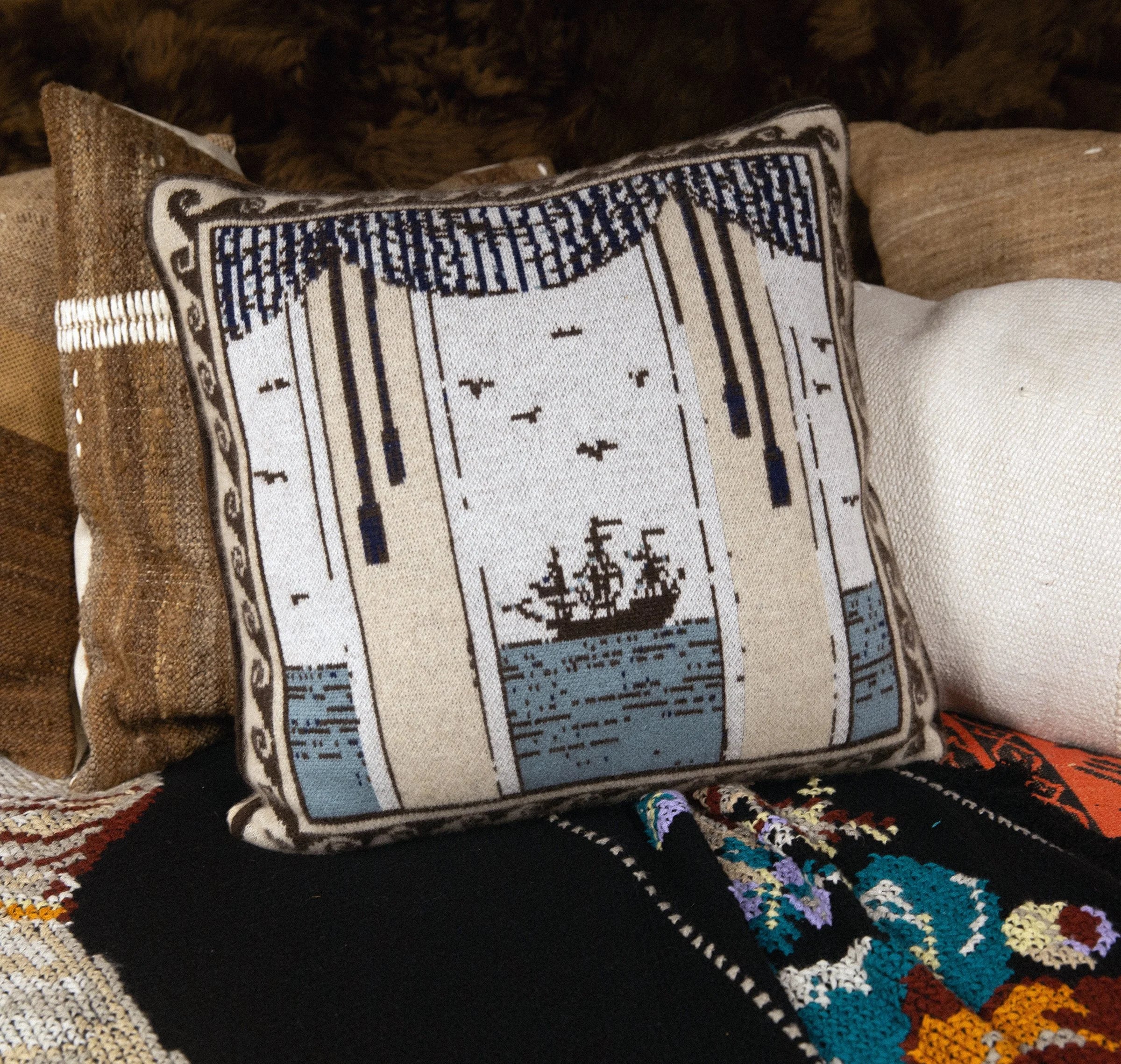 SAVED NY x Lukas The Illustrator "Sailors Stage" Cashmere Pillow