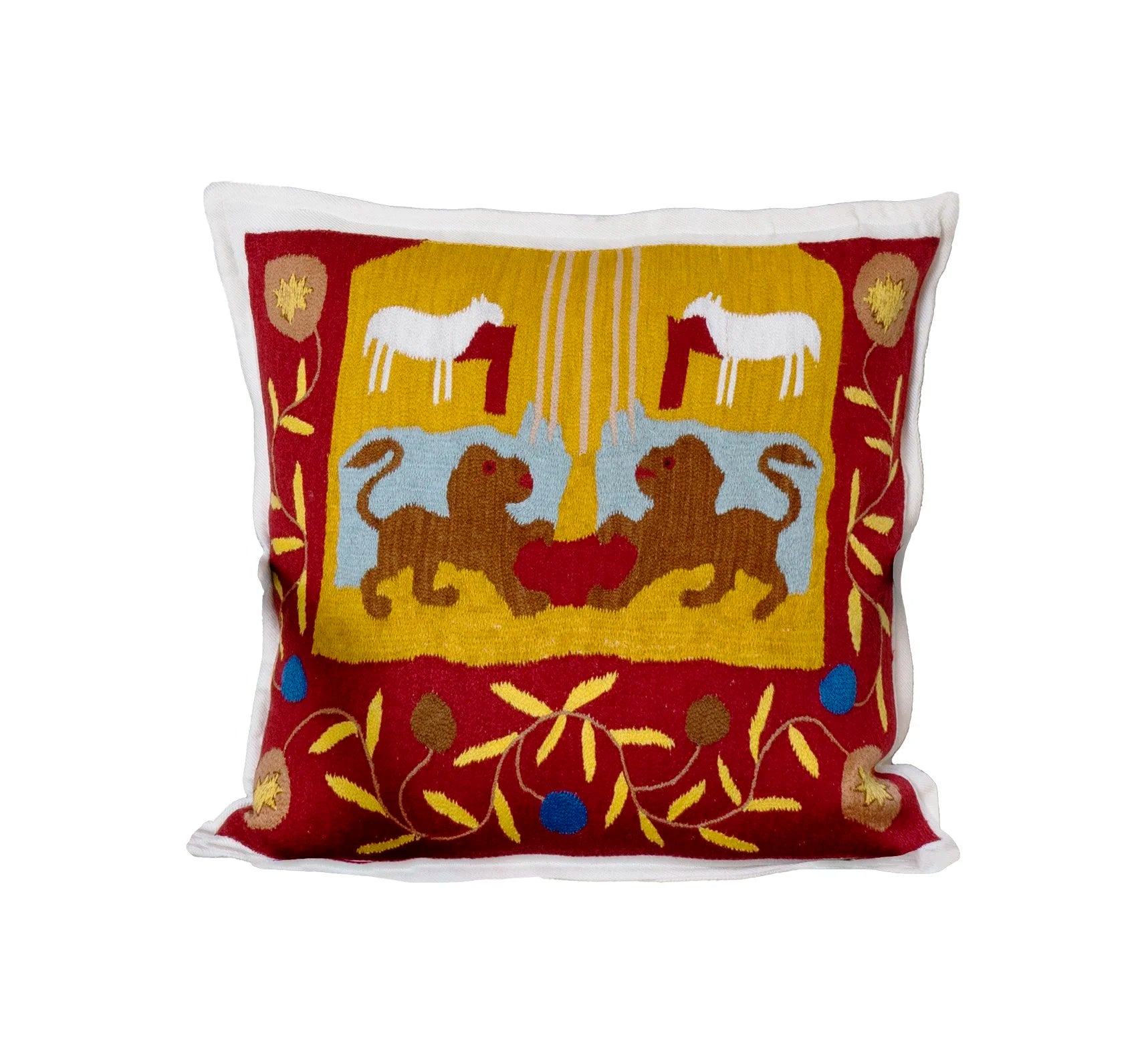 "Parallel Leos"  Hand-Embroidered Cashmere Pillow