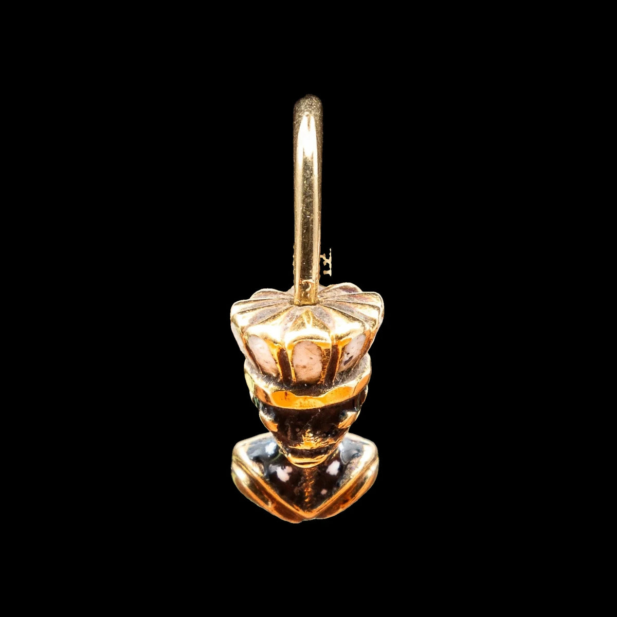 19th-century Venetian gold and enamel merchant earring, front view on black