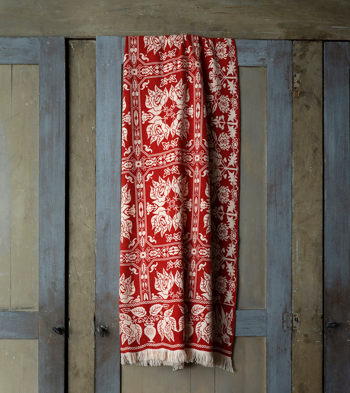 "Homestead Floral Coverlet" BLOCK PRINT Woven Cashmere Blanket