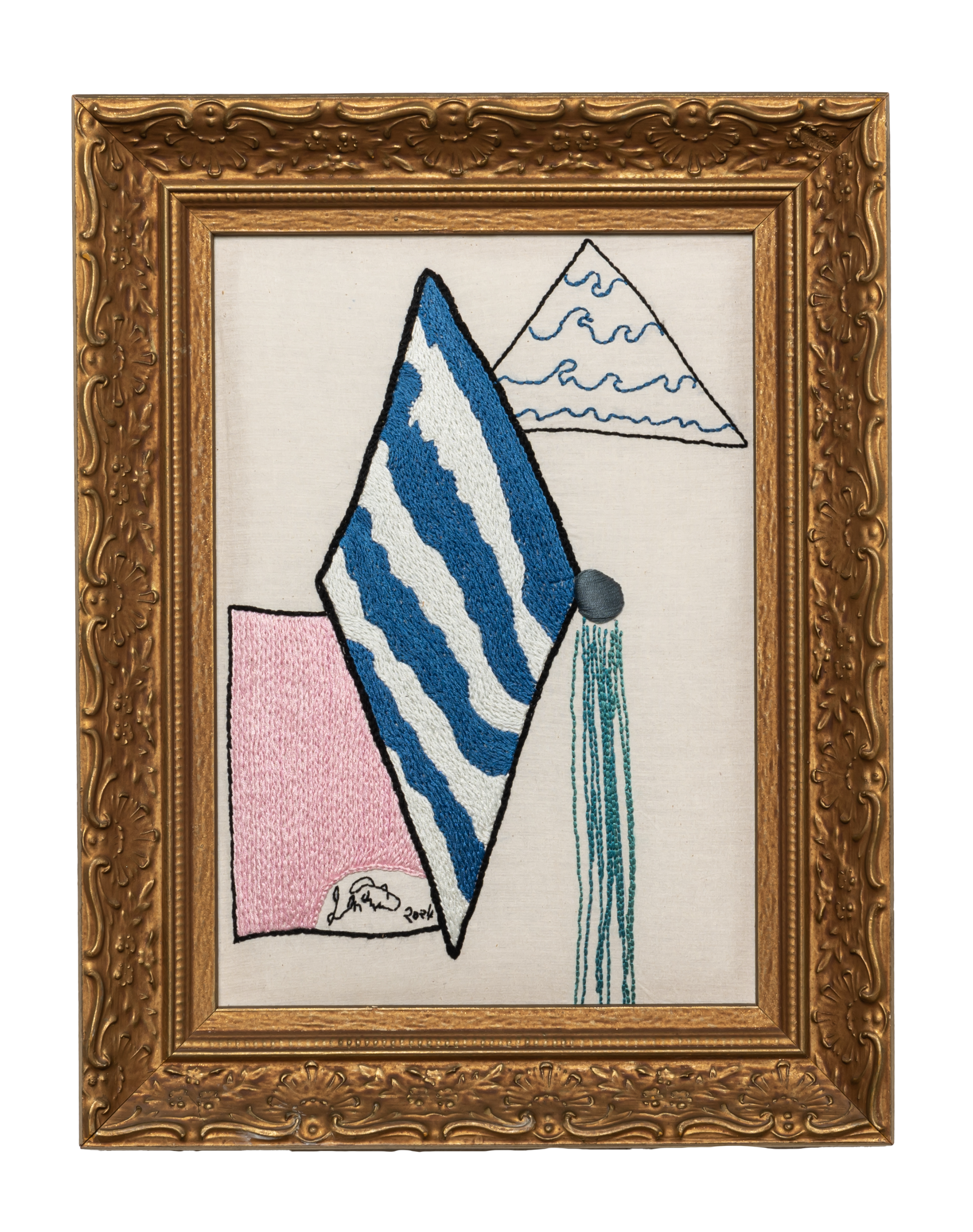 "LANVIN" FRAMED EMBROIDERY (2024) BY SEAN McNANNEY