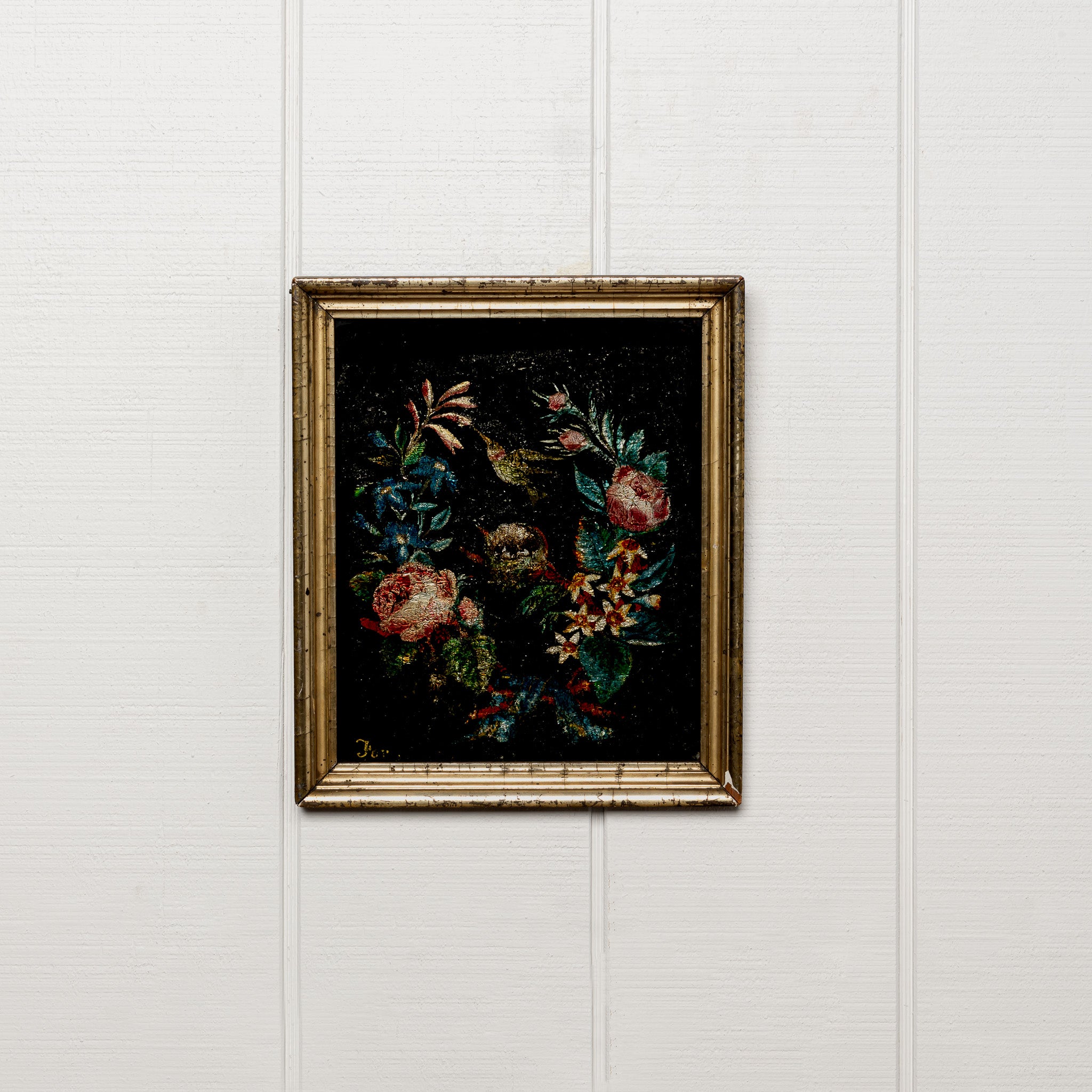 19th century American folk art tinsel painting