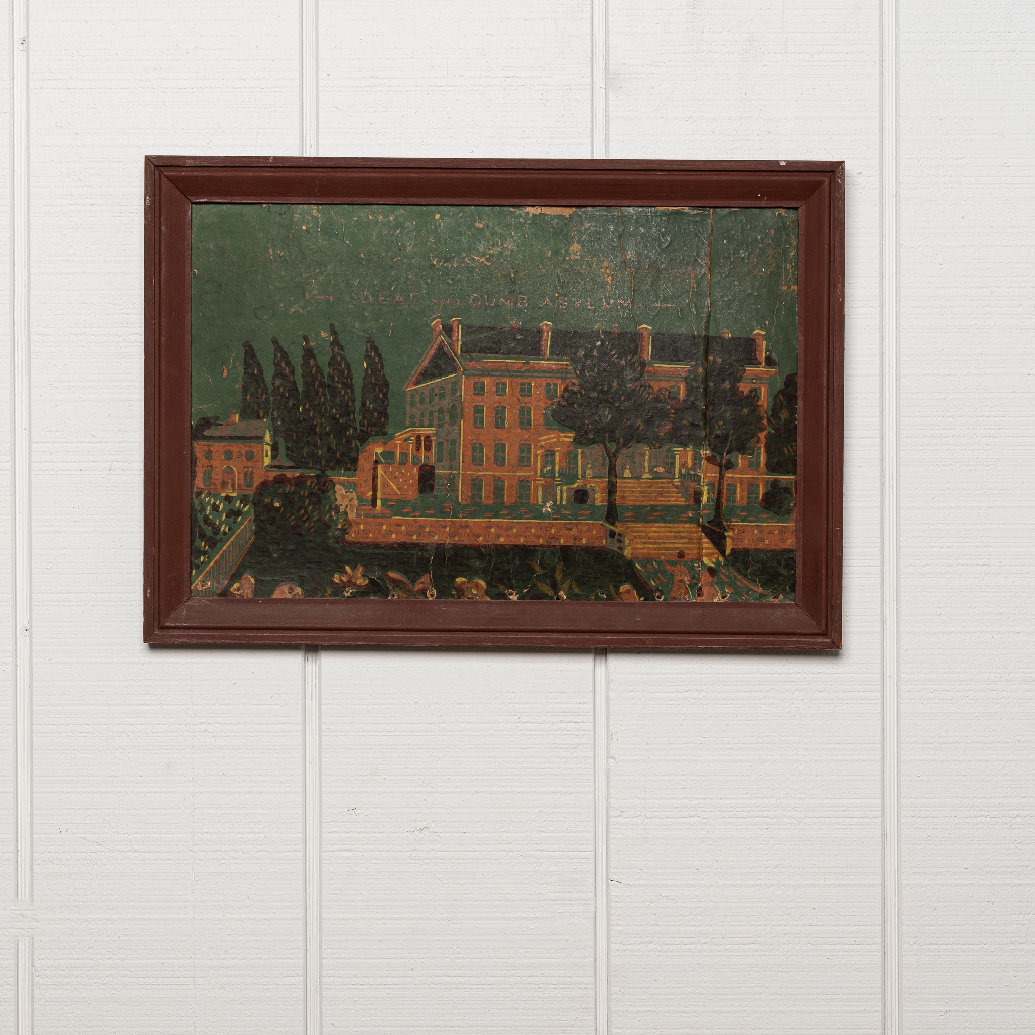 19th century Americana framed wallpaper baned box