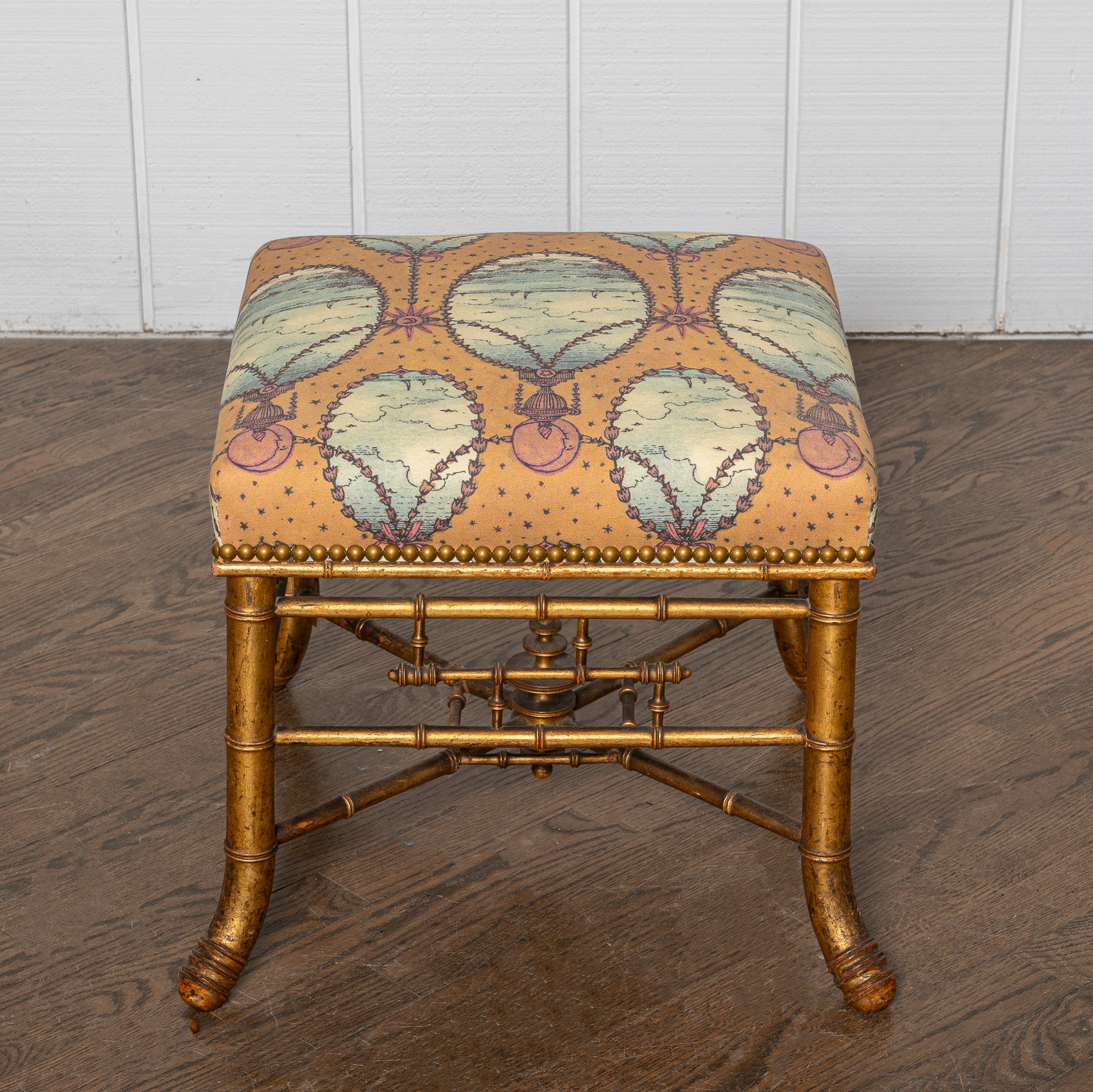 Aesthetic movement 
faux bamboo carved footstool