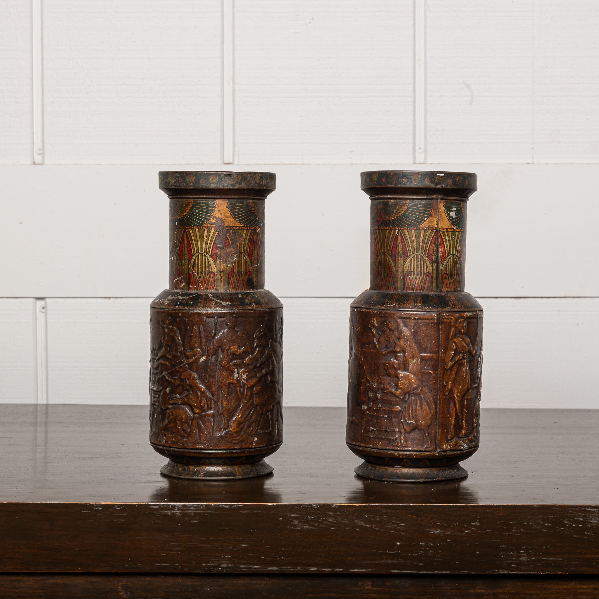 PAIR OF 19TH CENTURY
lithographed Egyptian revival English biscuit tins