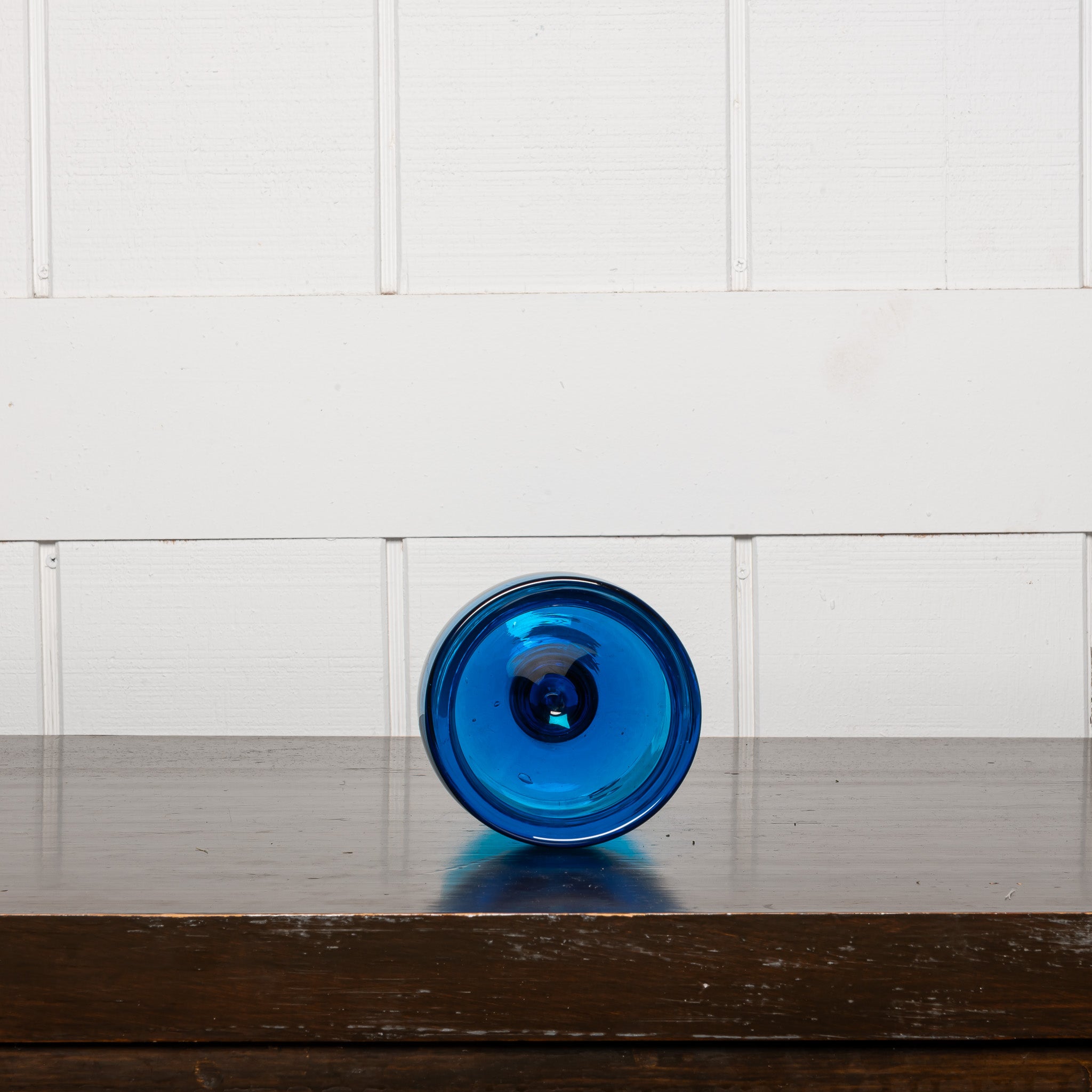 19th century mouth blown blue glass vase