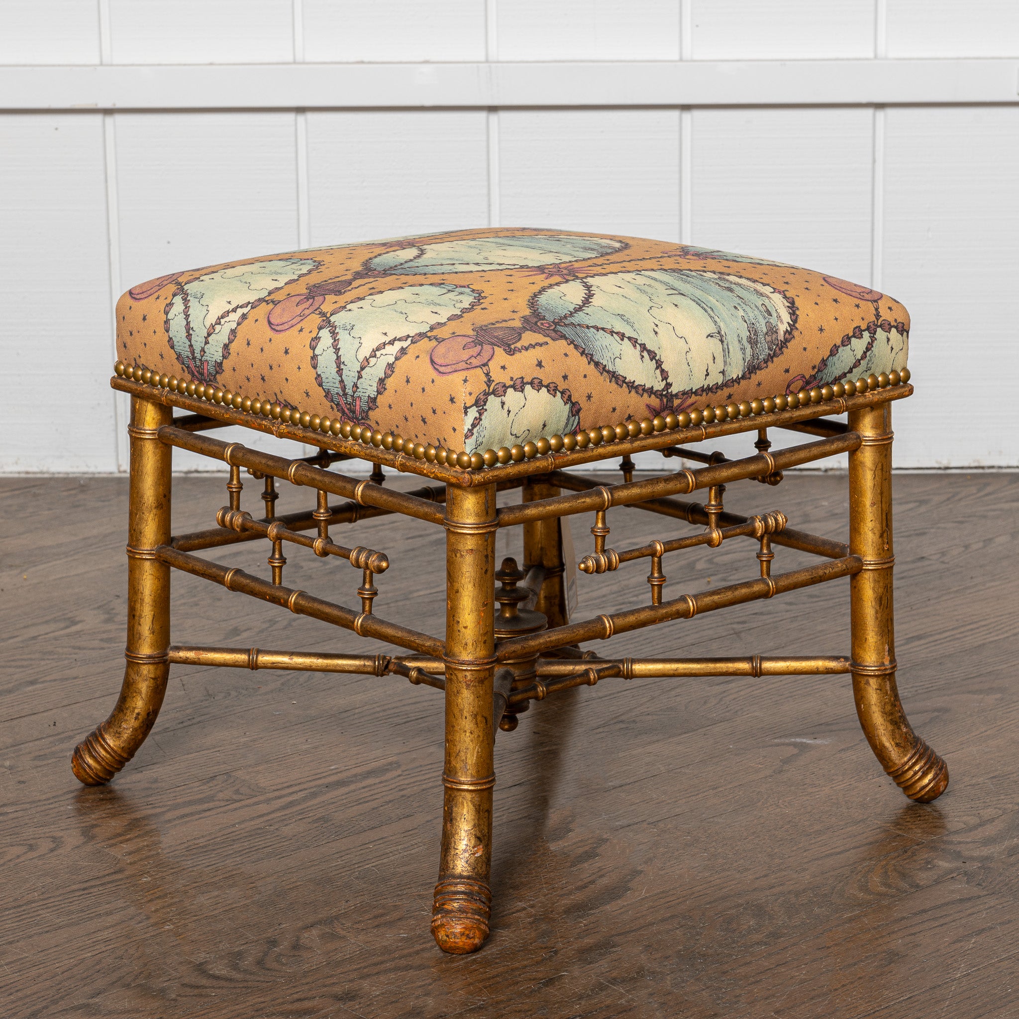 Aesthetic movement 
faux bamboo carved footstool