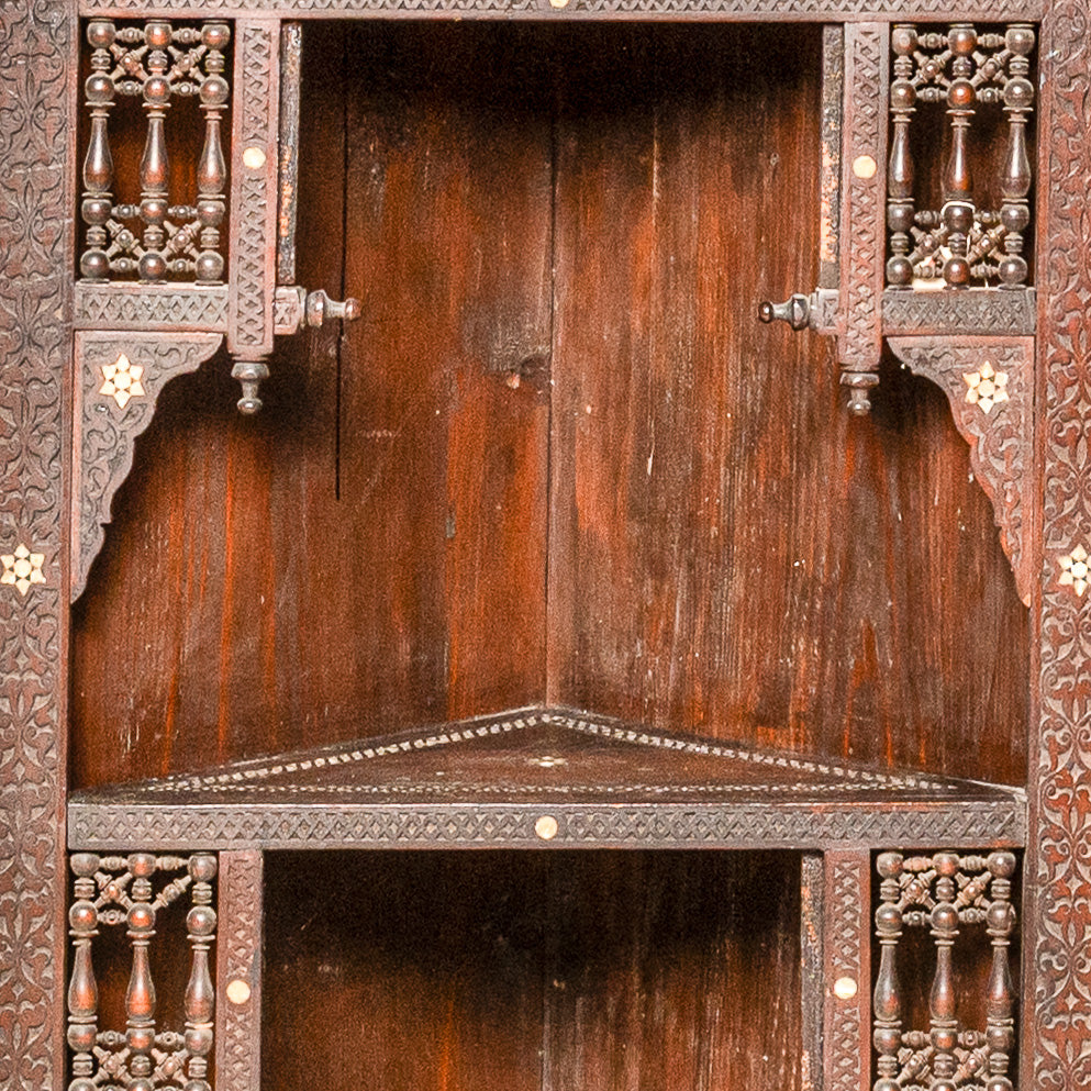 19th century Syrian carved and inlaid corner shelf