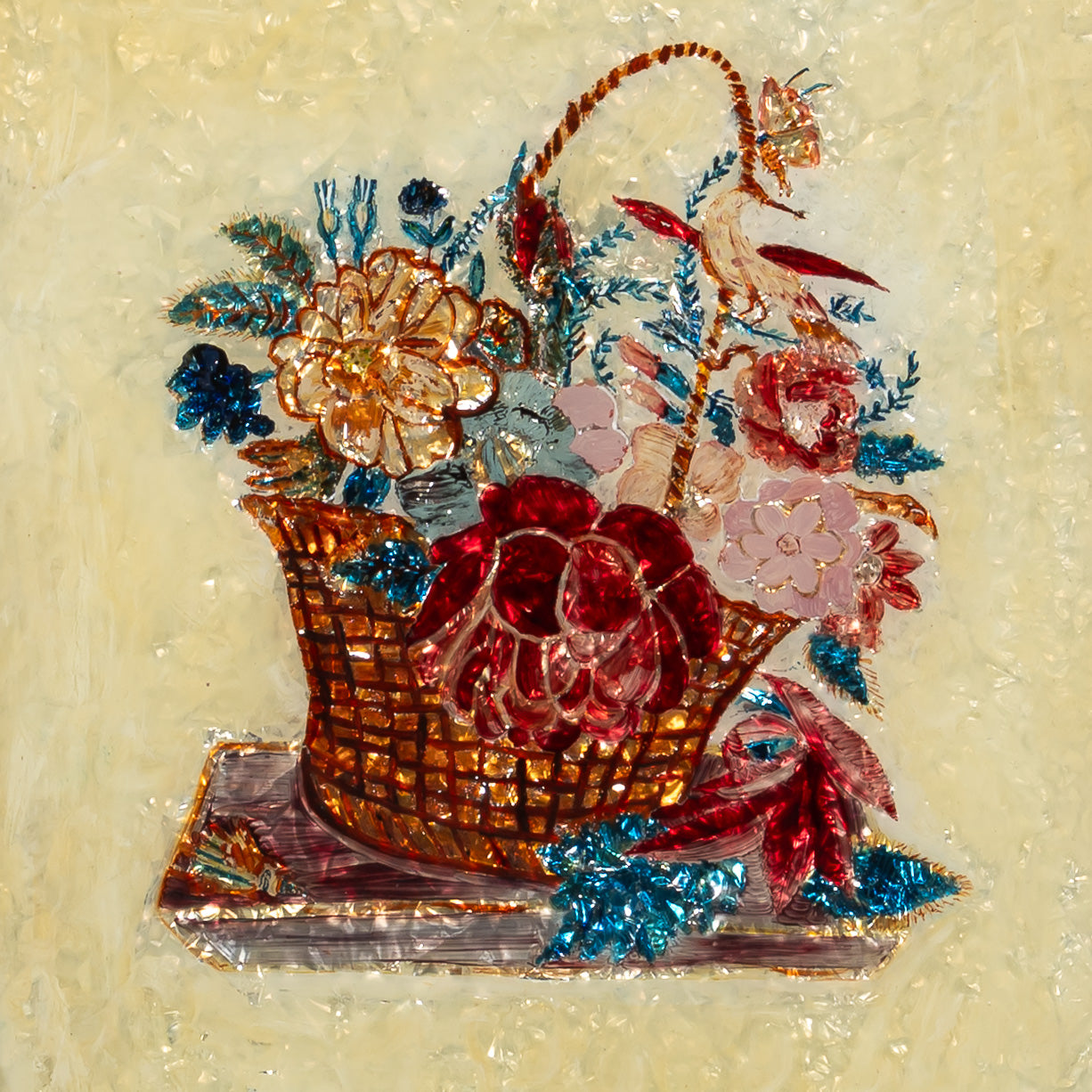 19th century American folk art tinsel painting