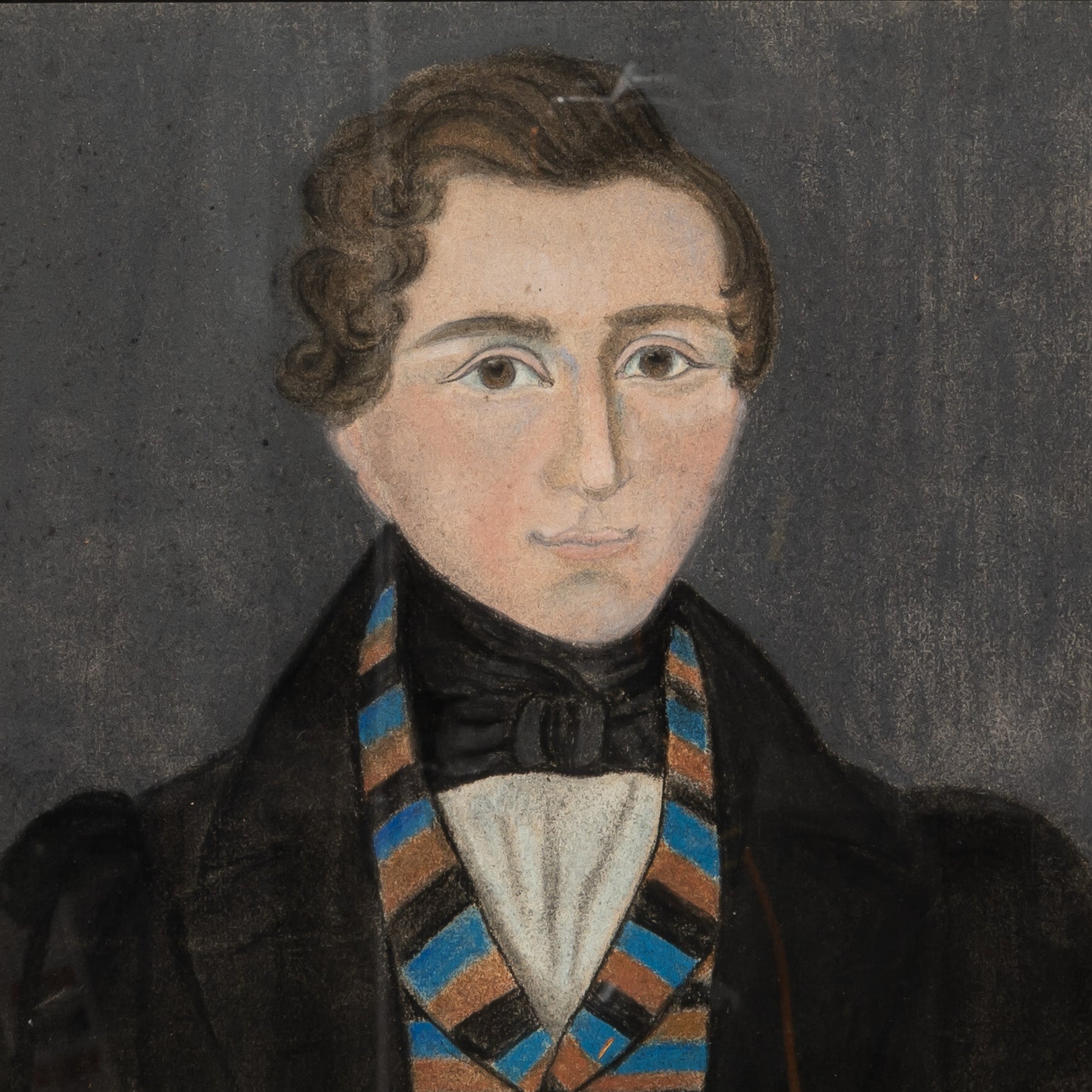 19th century German Beidermyer pastel portrait in orignal silver leaf frame