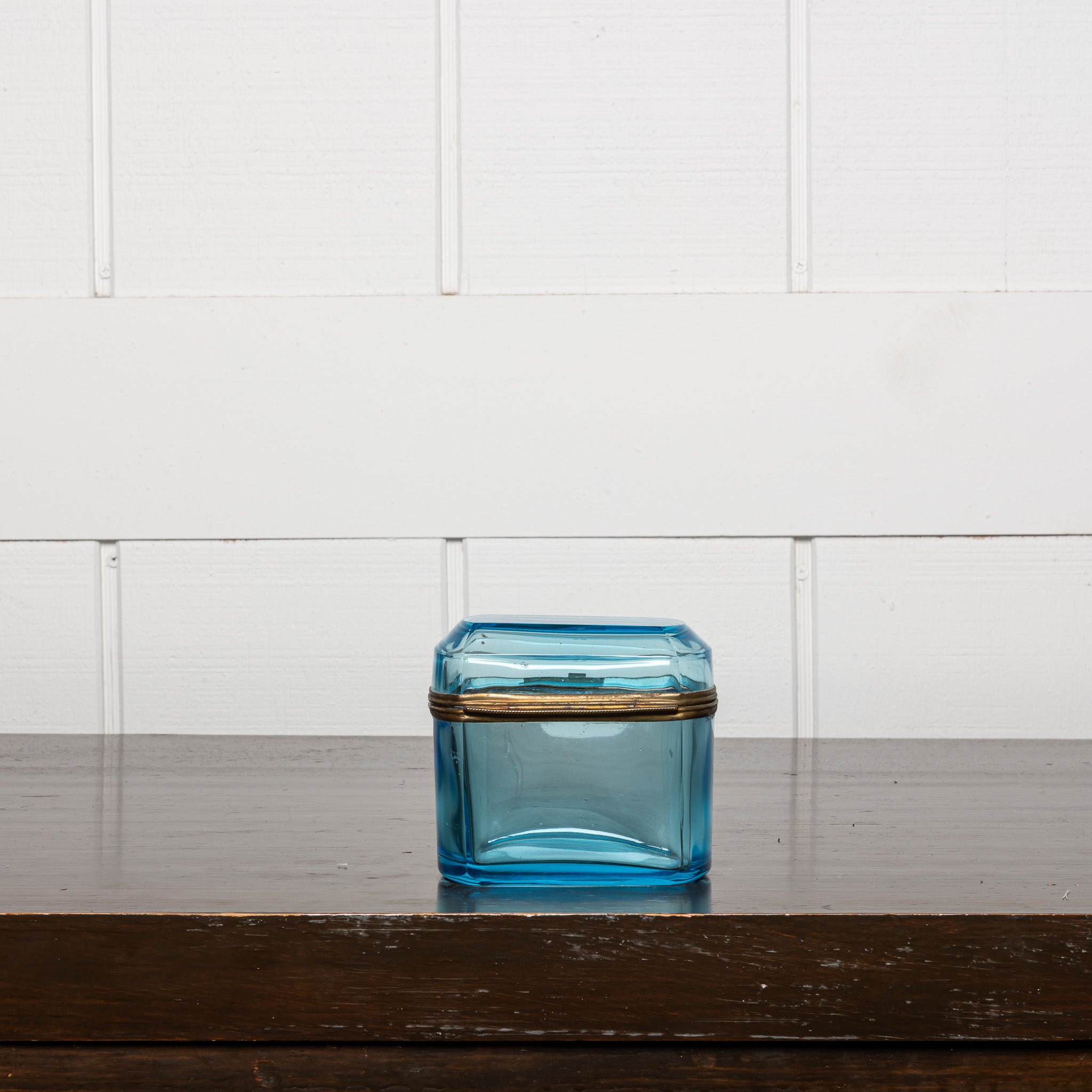 19th centtury Frecnh casket blue glass tablebox
