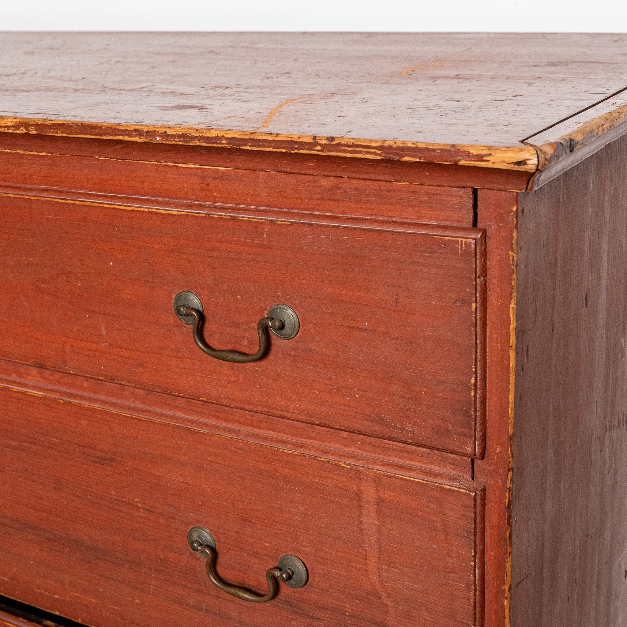 19th century American red painted lift-top chest of drawers