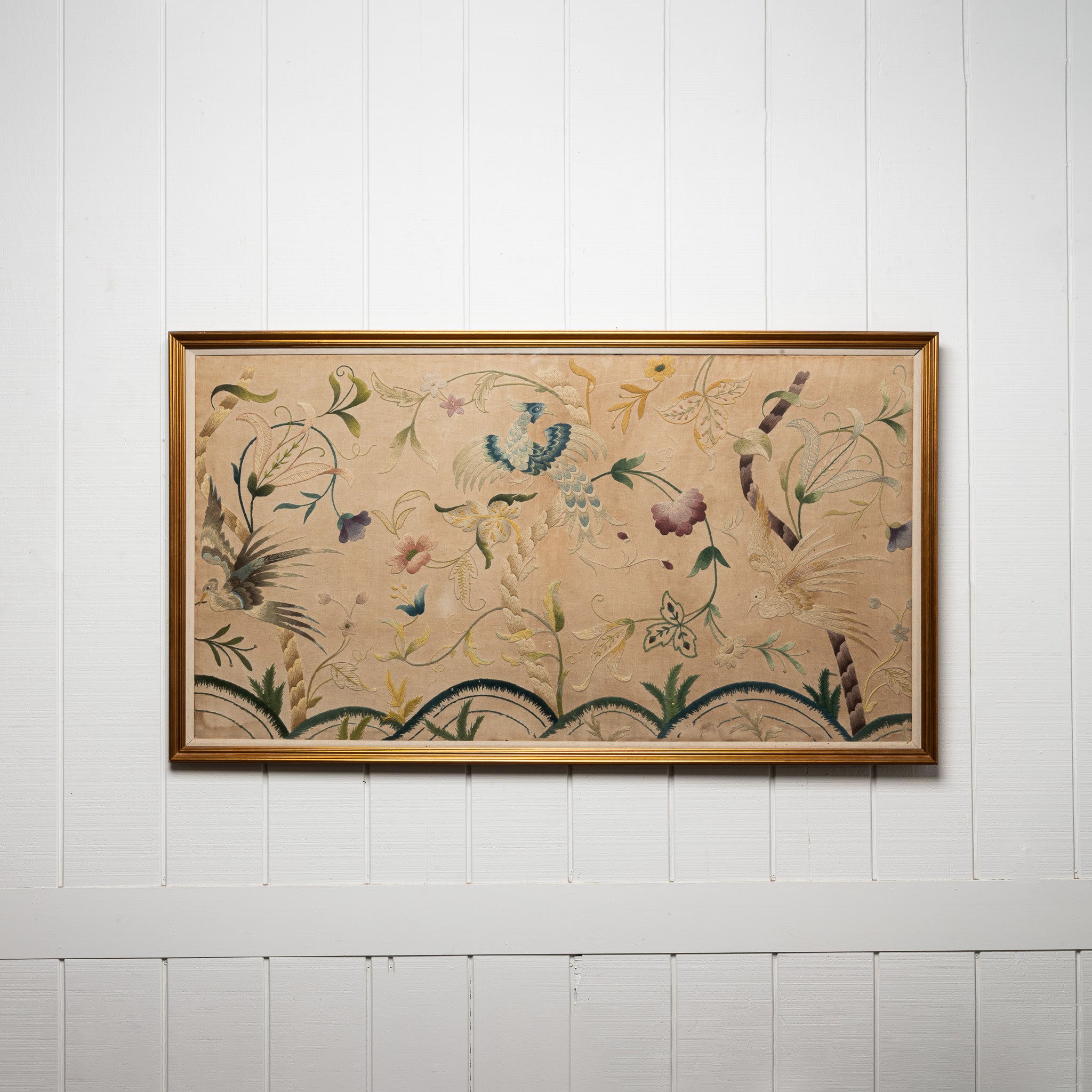 19th century framed English embroidery panel