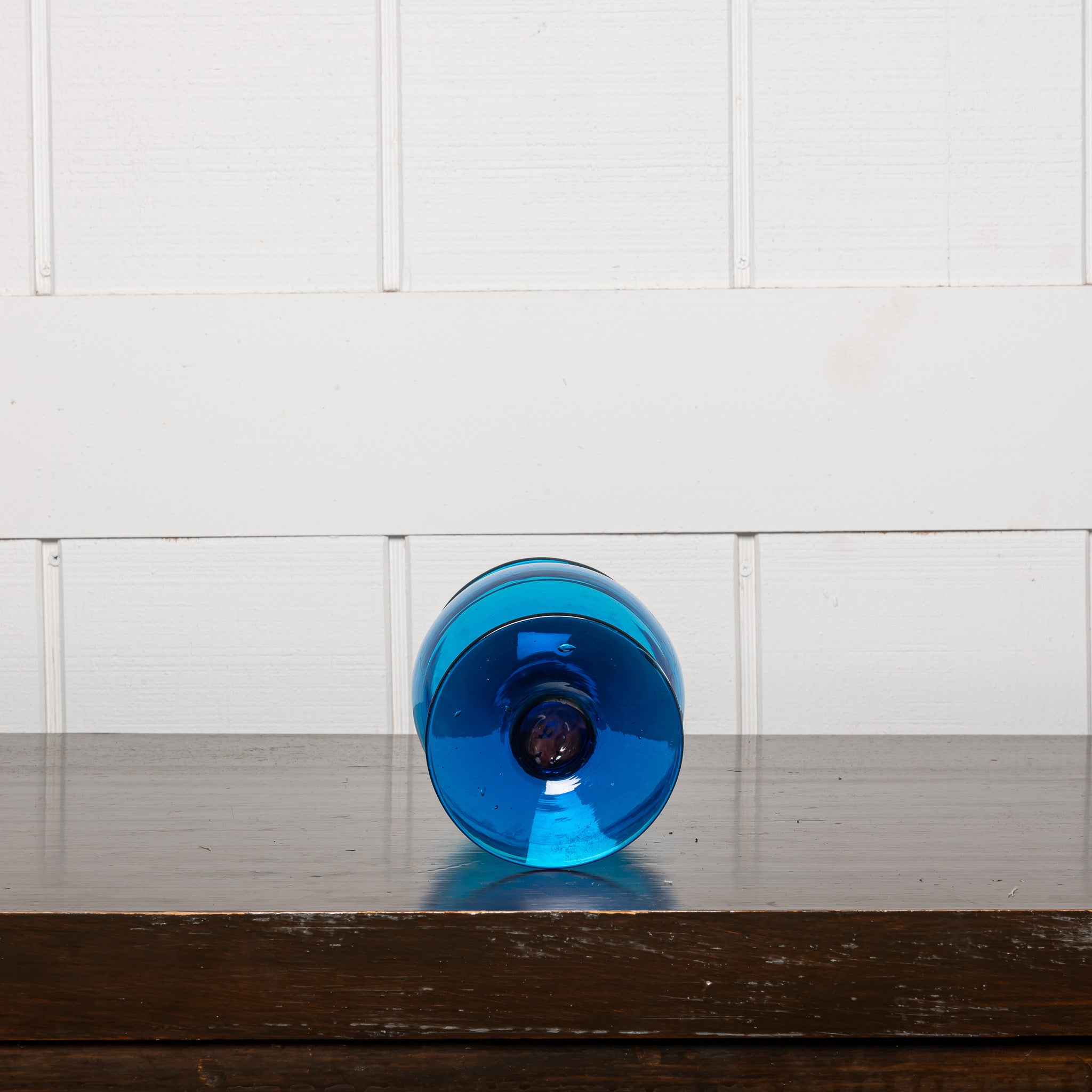 19th century mouth blown blue glass vase