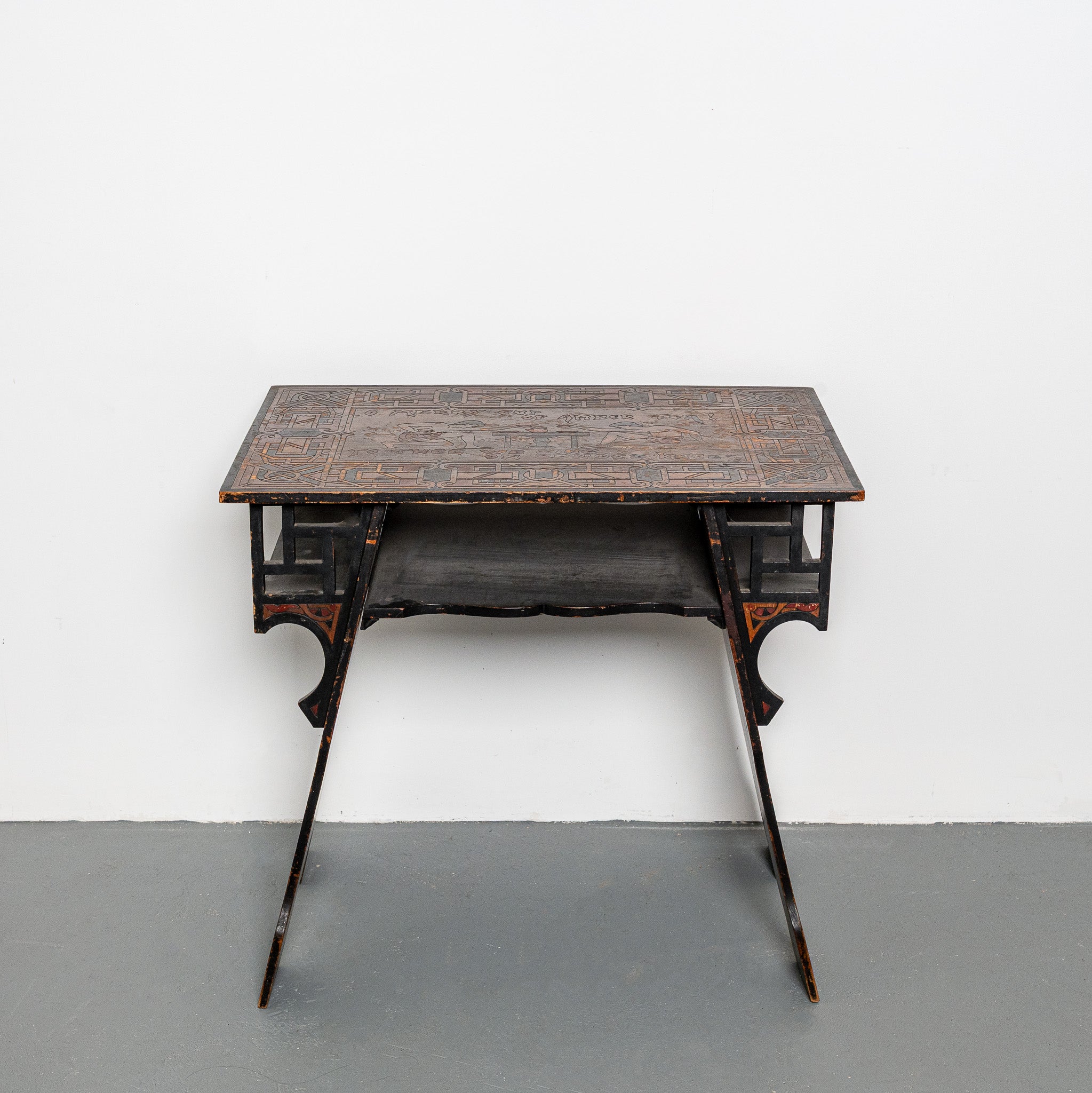 19th century American Aesthetic Movement incised decorated ebanized table