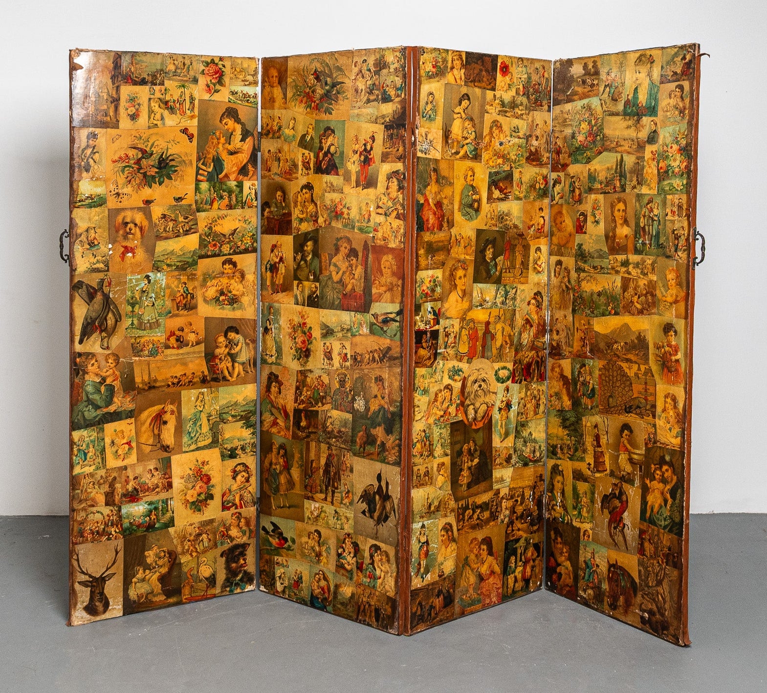 19th century English Victorian decopage folding screen