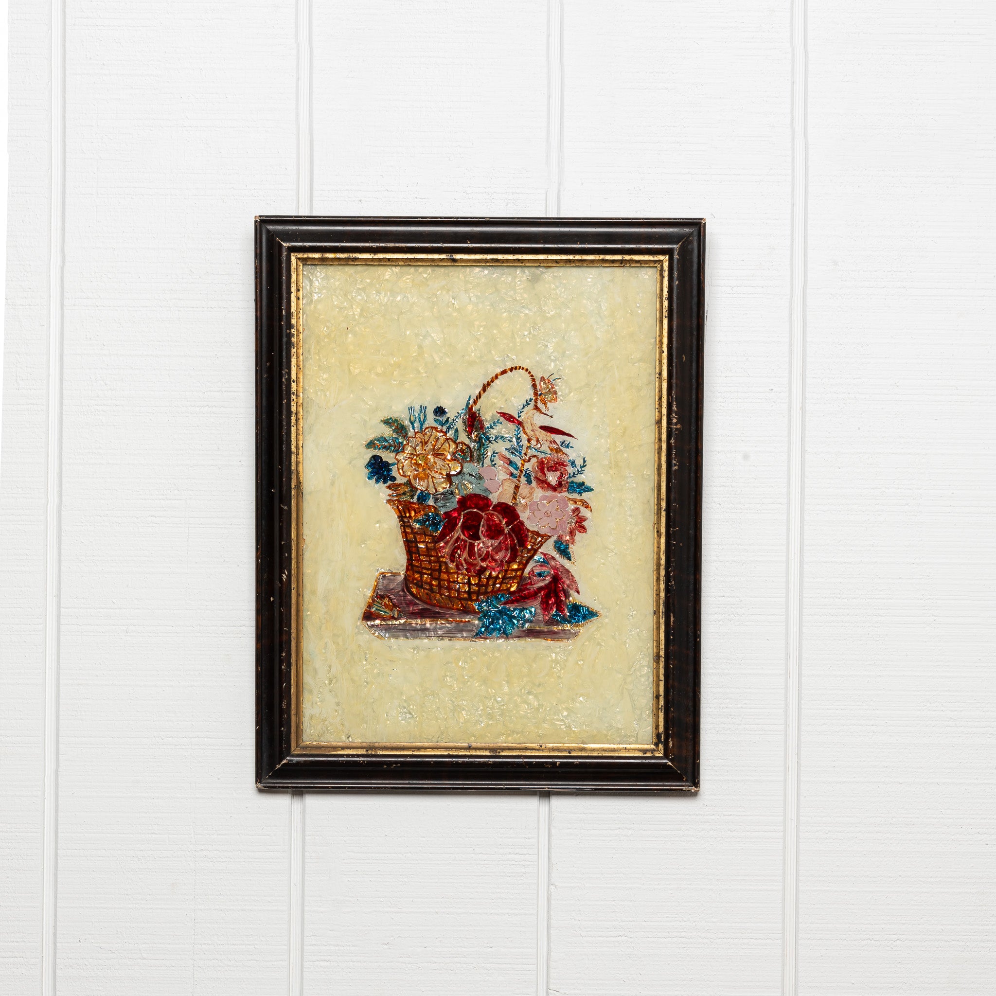 19th century American folk art tinsel painting