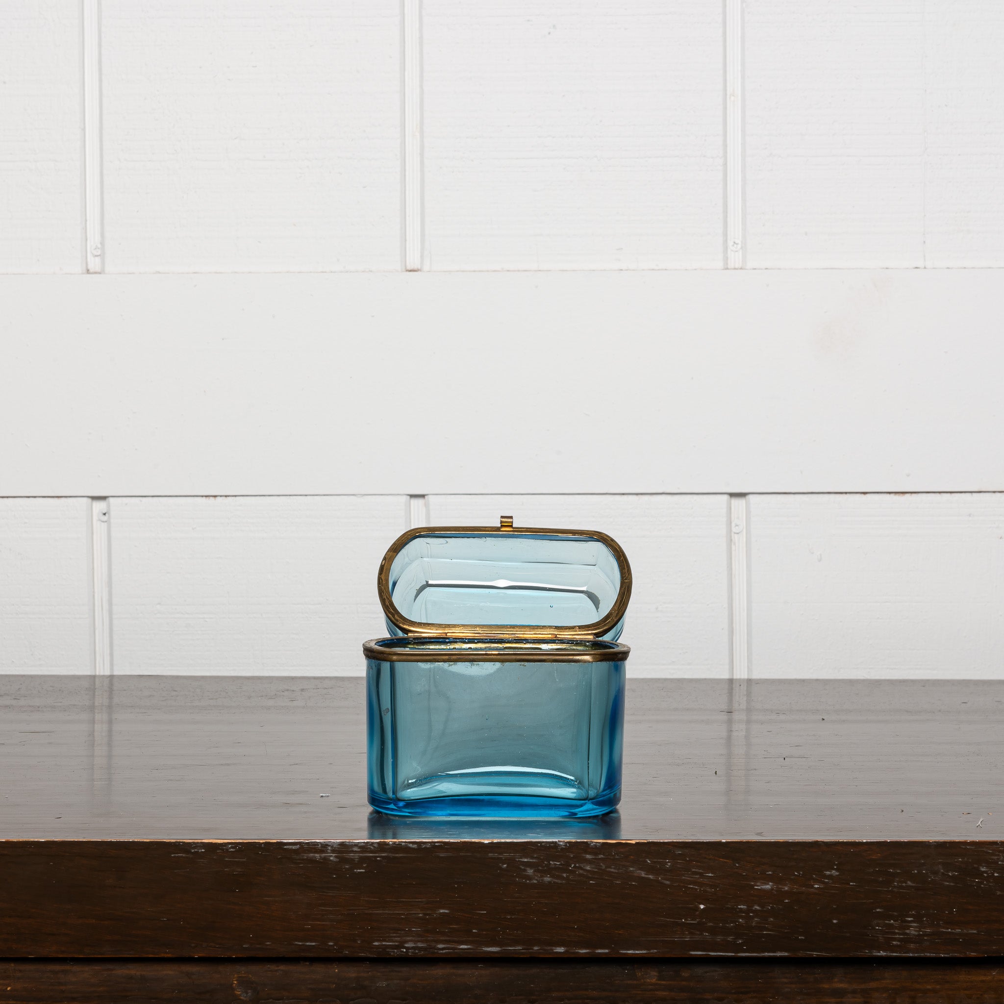 19th centtury Frecnh casket blue glass tablebox