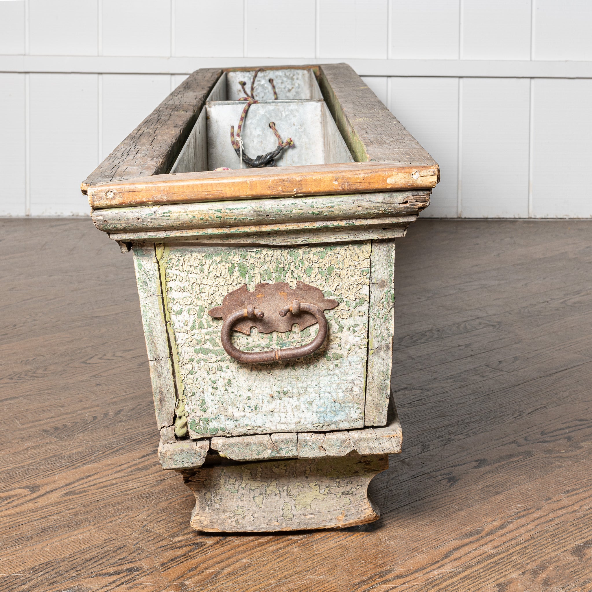 19th century French green painted planter with zink planters
