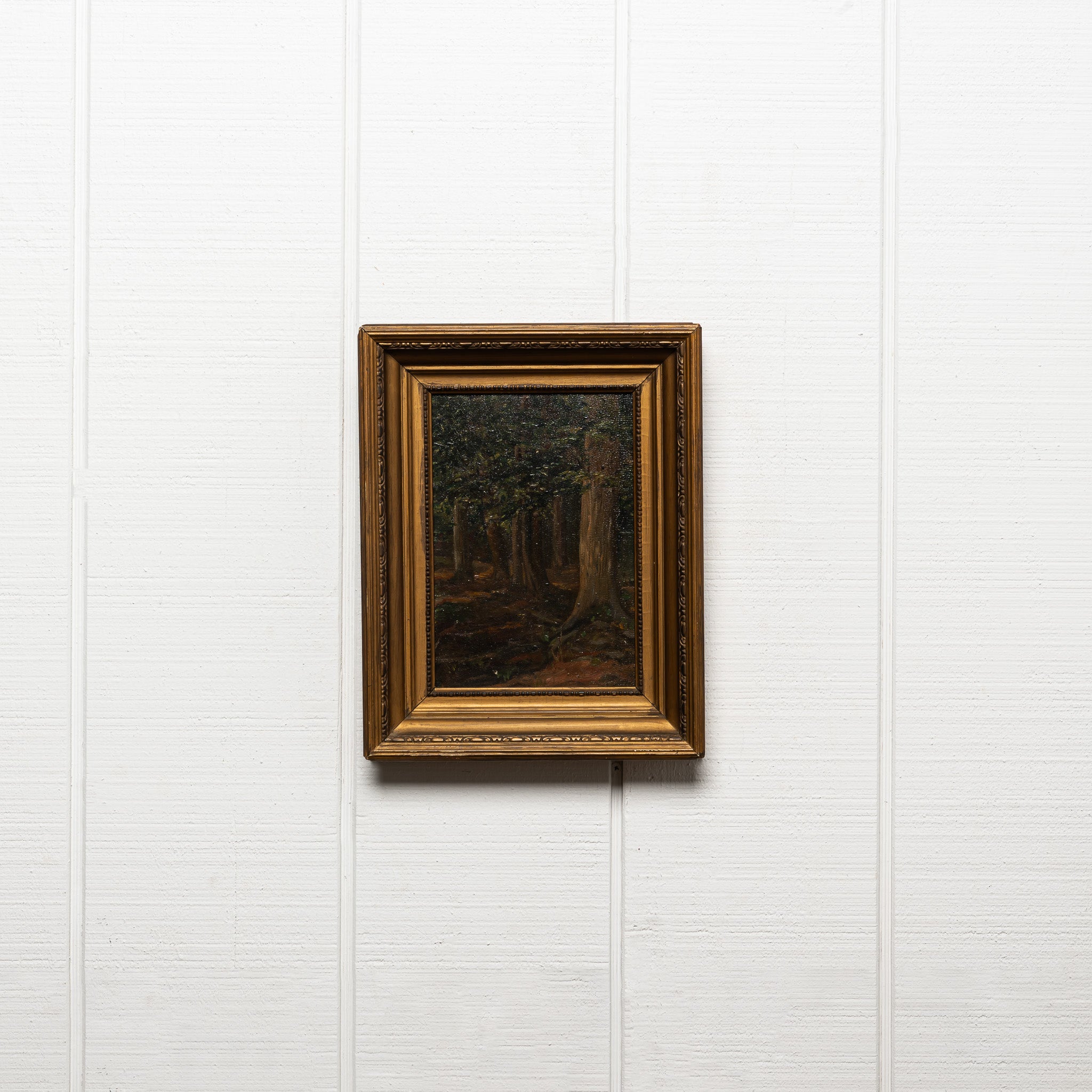 19th century oil on wood of a forest interior