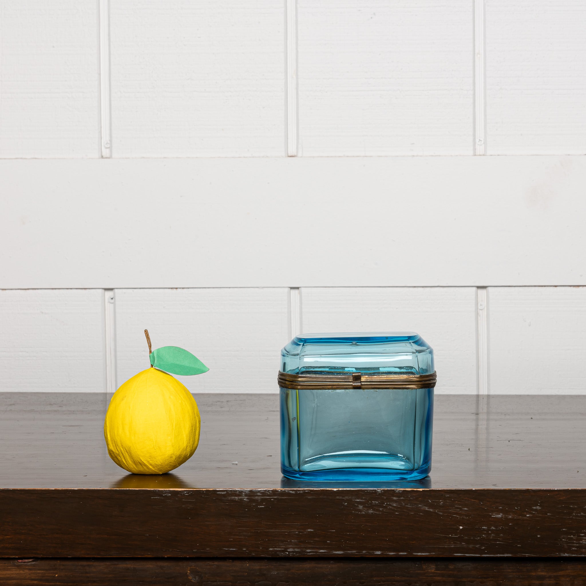 19th centtury Frecnh casket blue glass tablebox 