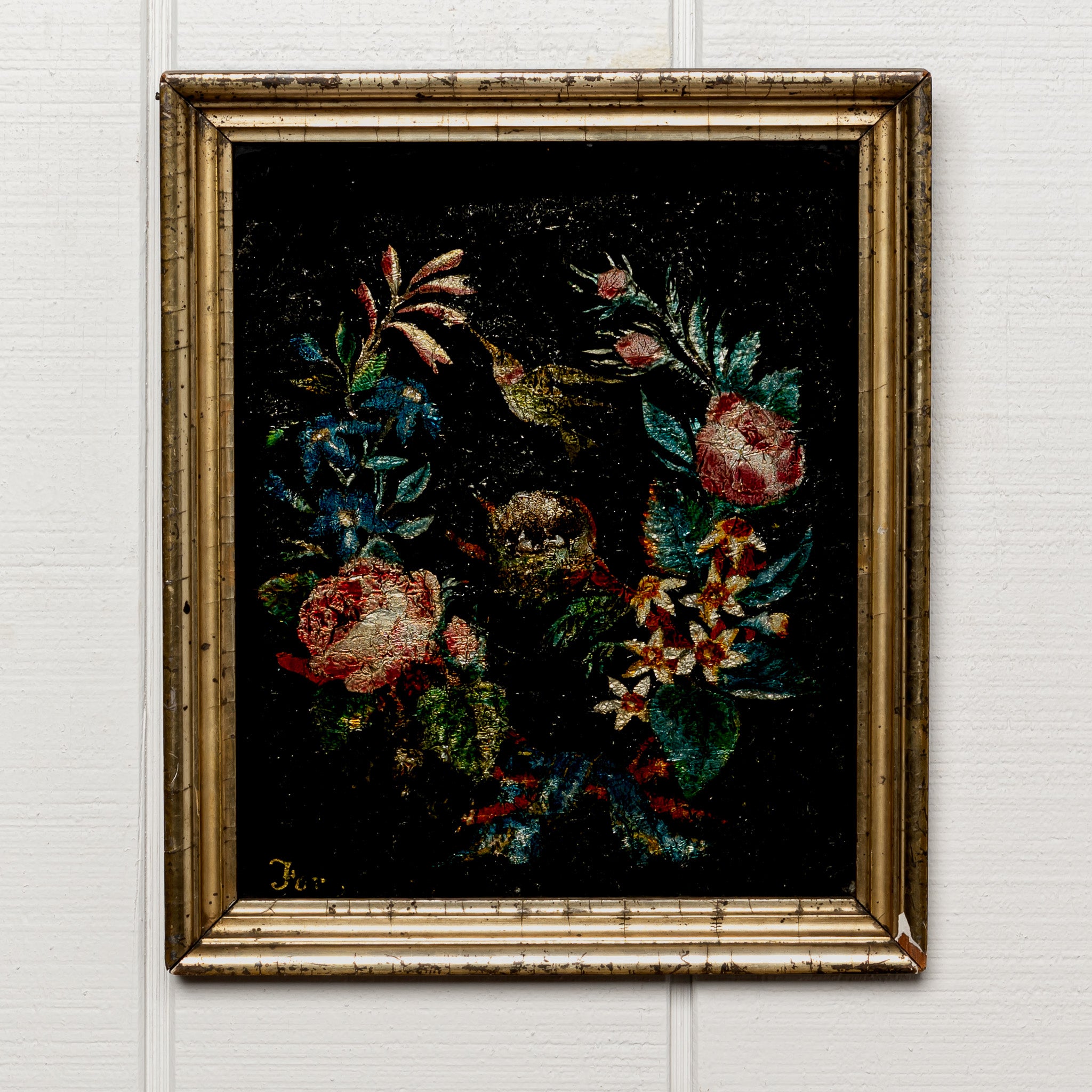 19th century American folk art tinsel painting