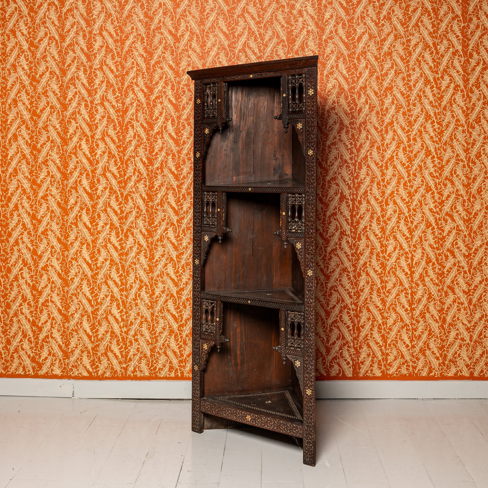 19th century Syrian carved and inlaid corner shelf