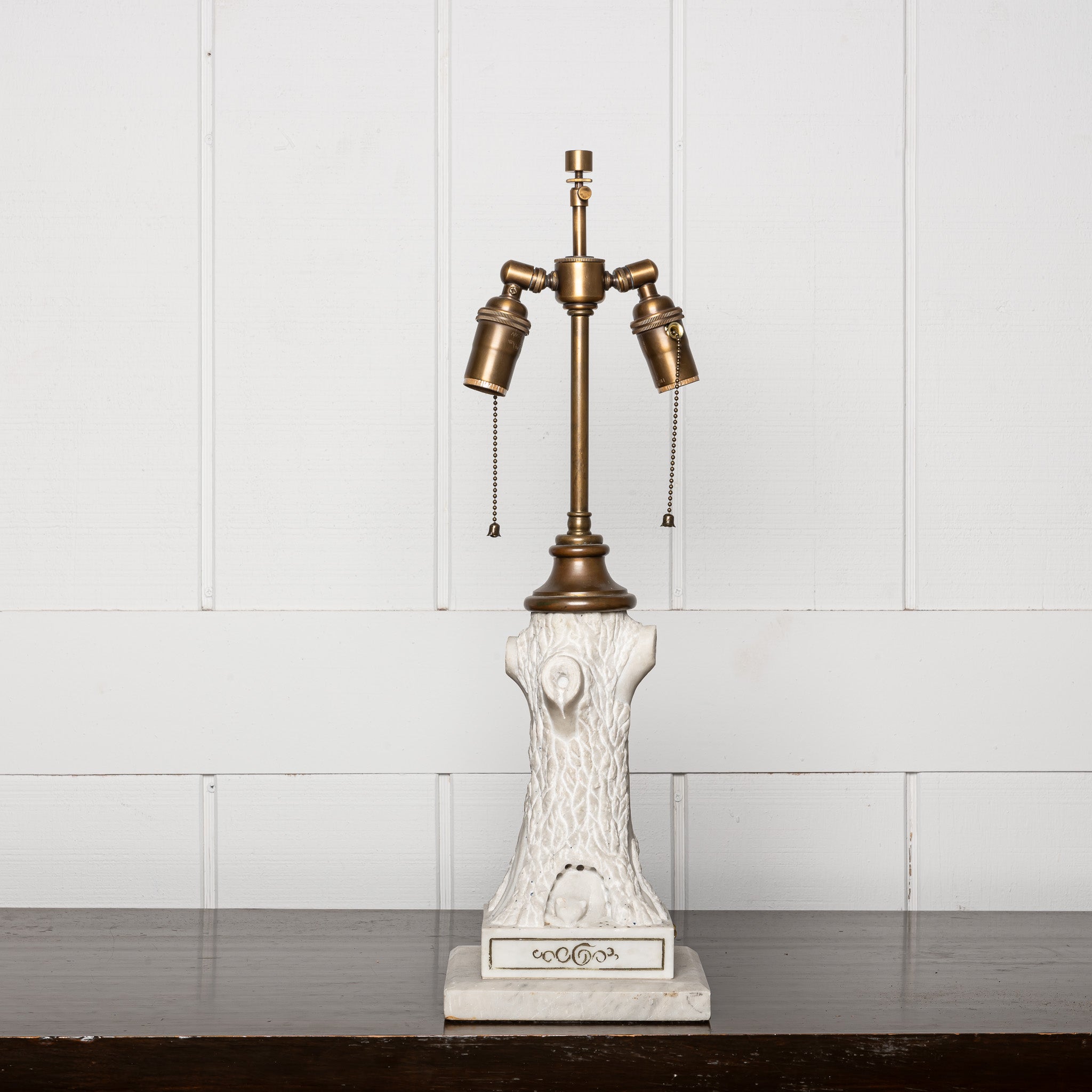 EARLY 20TH-CENTURY AMERICAN FOLK ART CARVED MARBLE LAMP