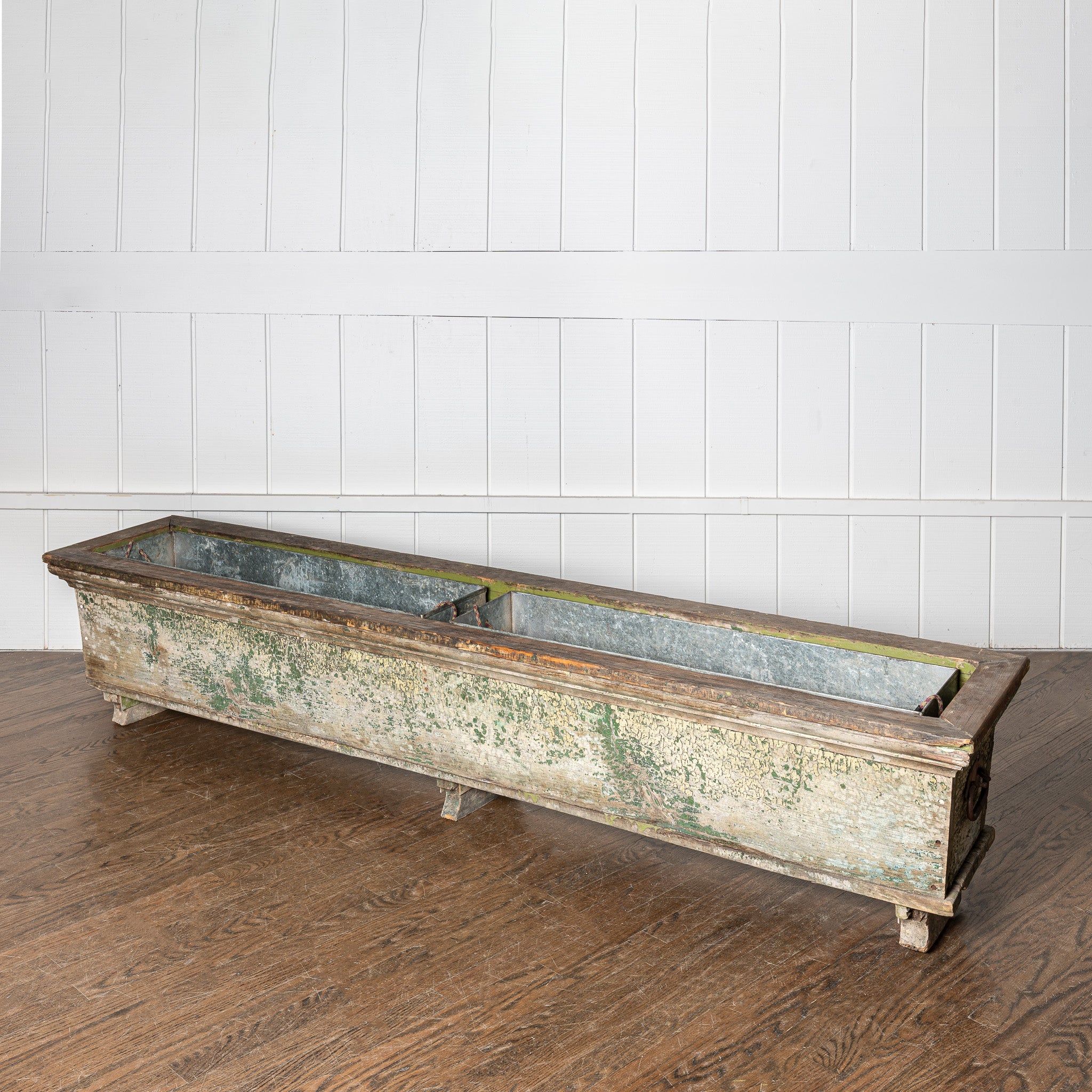 19th century French green painted planter with zink planters