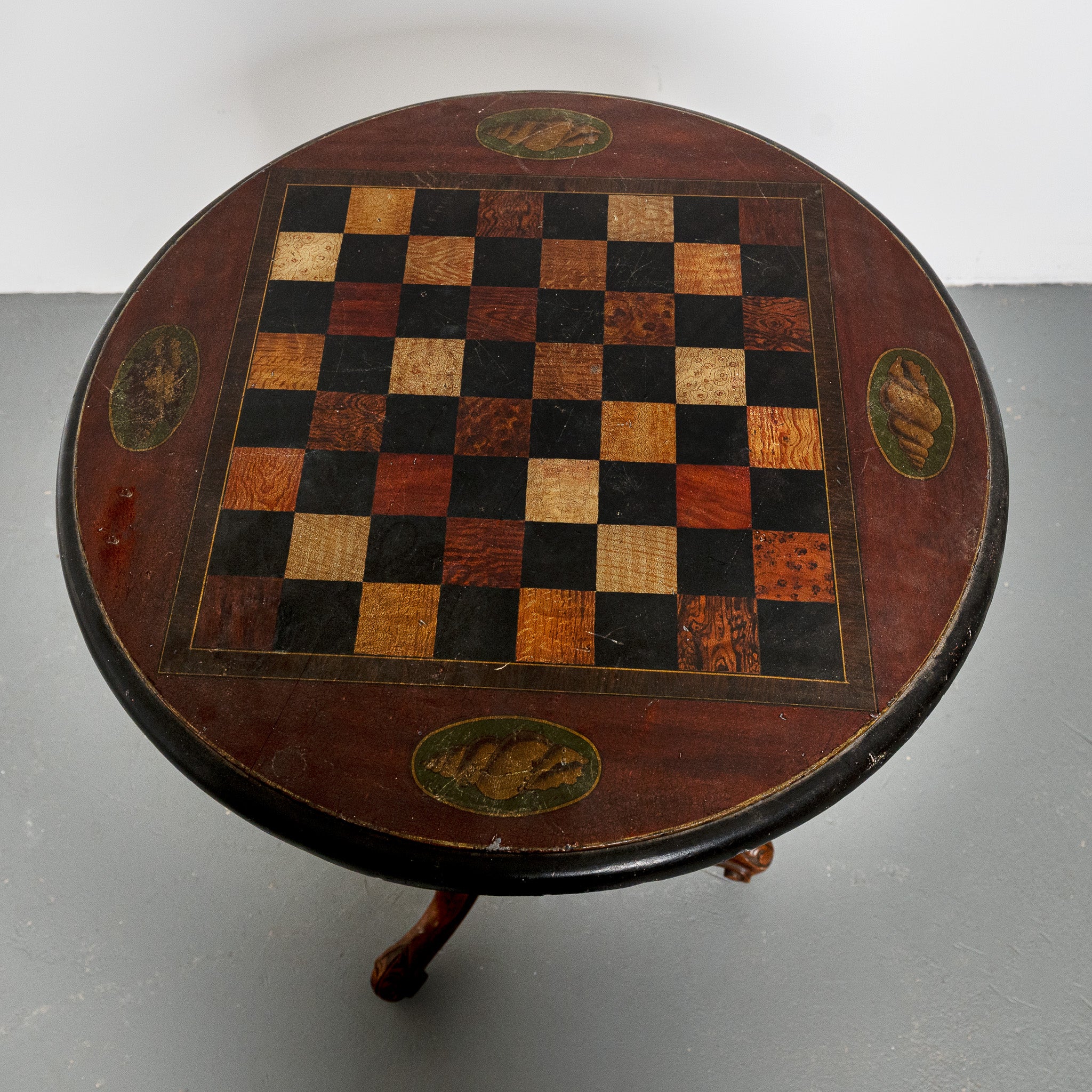 19th century American side table with faux painted specimin chessboard top
