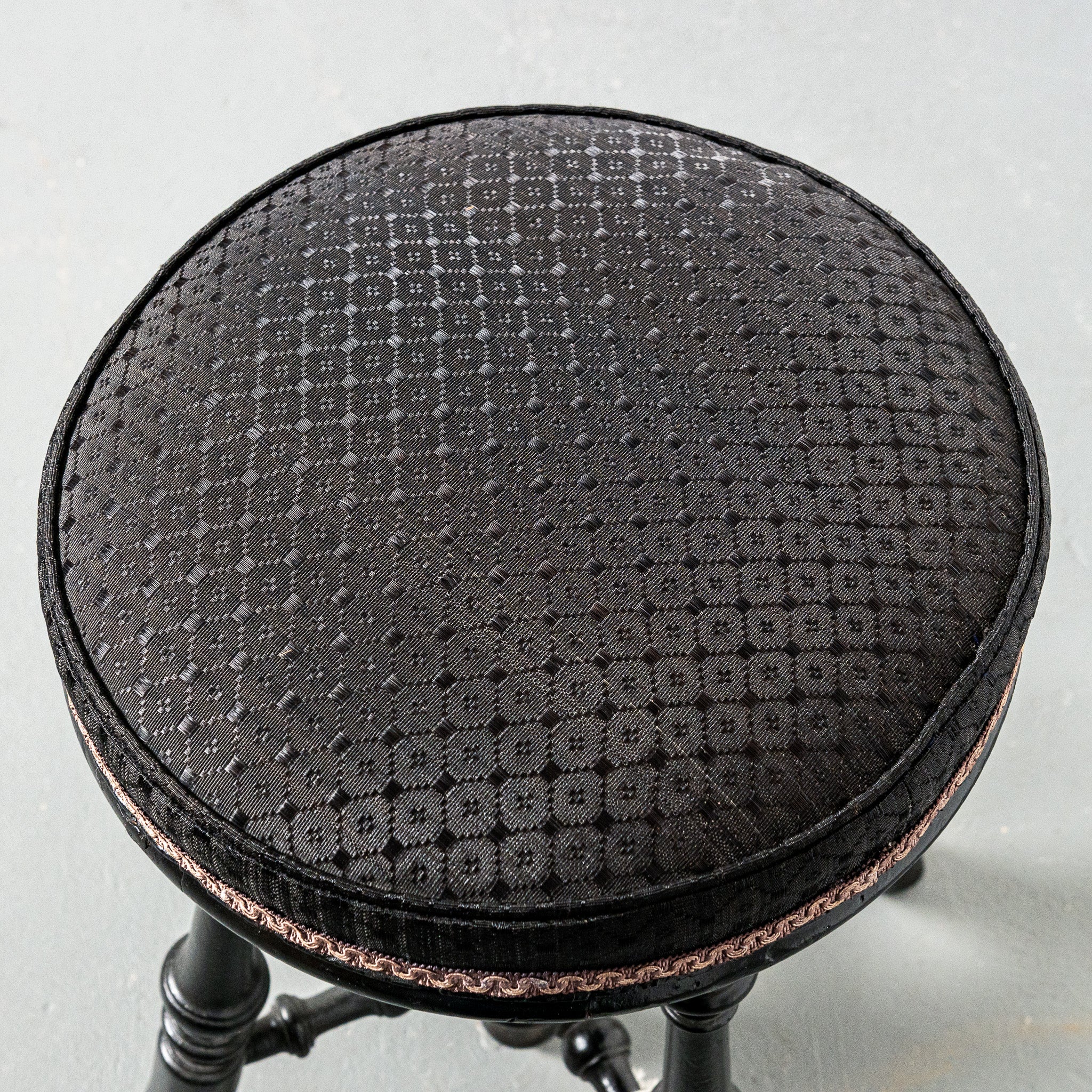 Aesthetic movement ebonized swivel stool reupholstered in horse hair